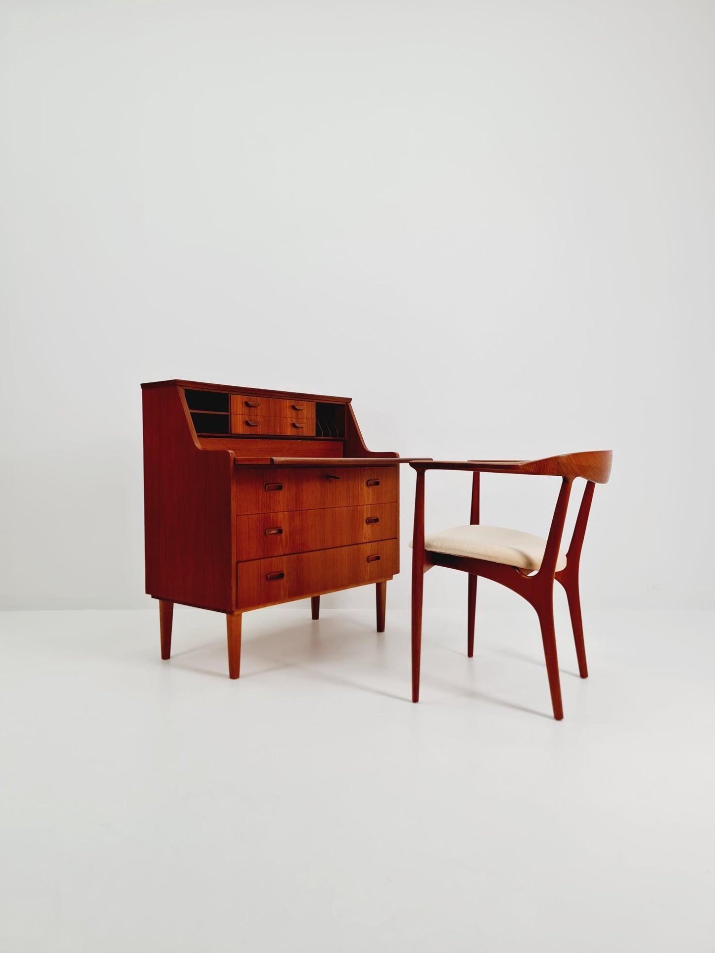 Midcentury Danish vintage teak secretary, table By Arne Wahl Iversen, 1960s