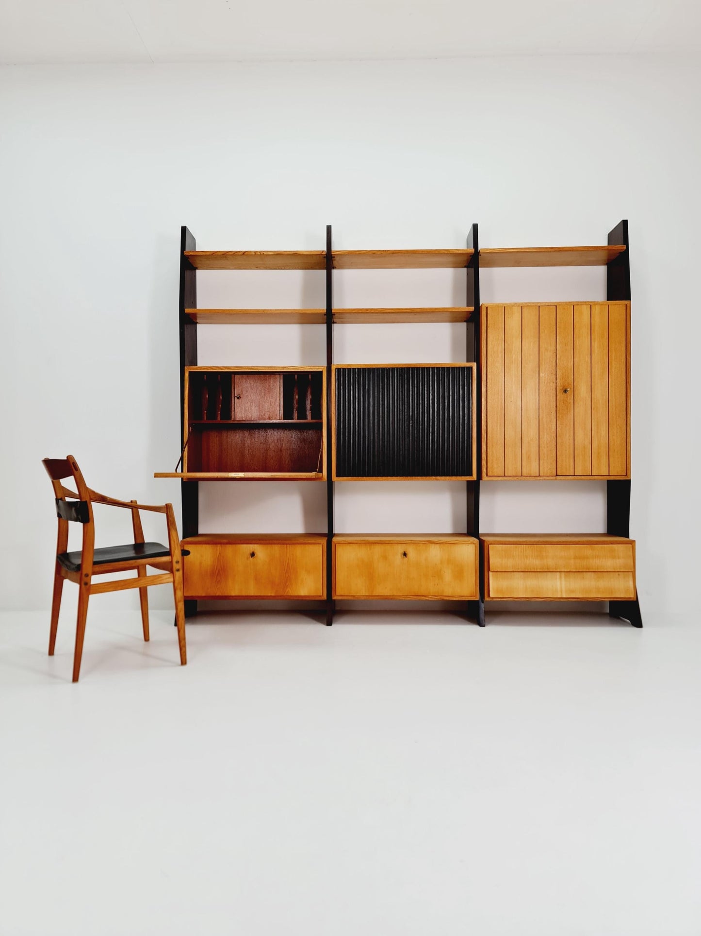 Mid-Century German freestanding vintage library bookcase shelf, 3-parts By Erich Startmann for Idee , 1960s