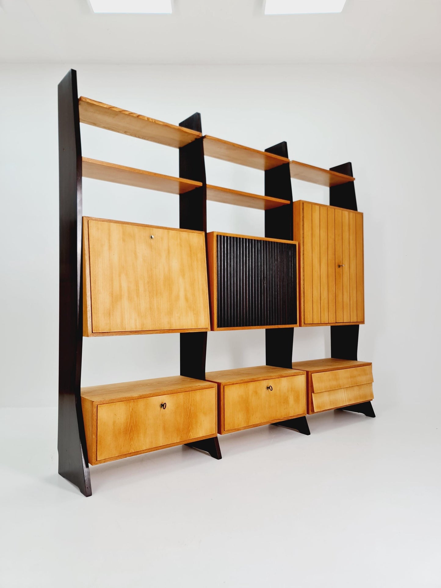 Mid-Century German freestanding vintage library bookcase shelf, 3-parts By Erich Startmann for Idee , 1960s