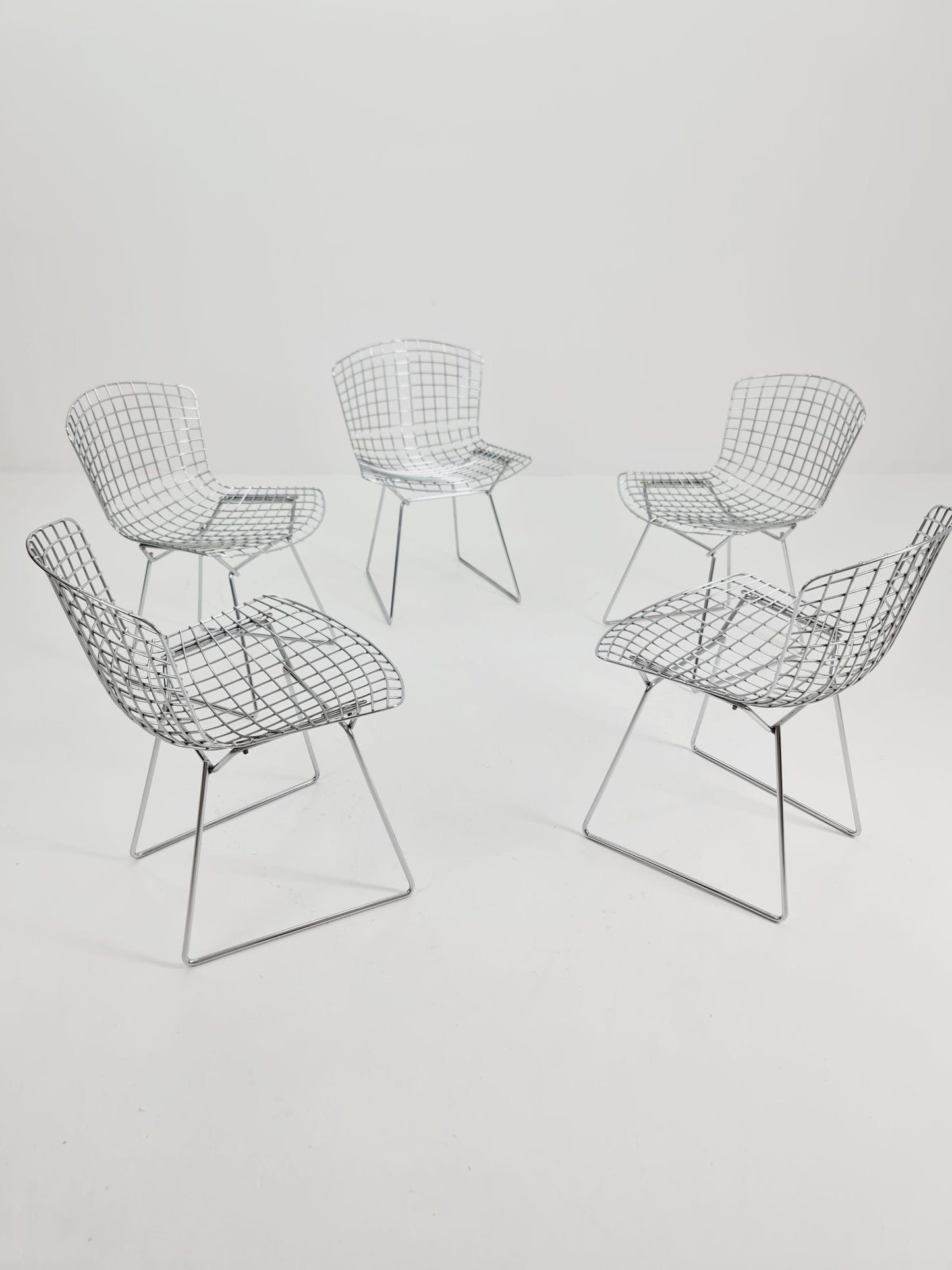 Mid century modern ir By Bertoia Harry for Knoll Iconic dining chairs 1960s, Set of 5
