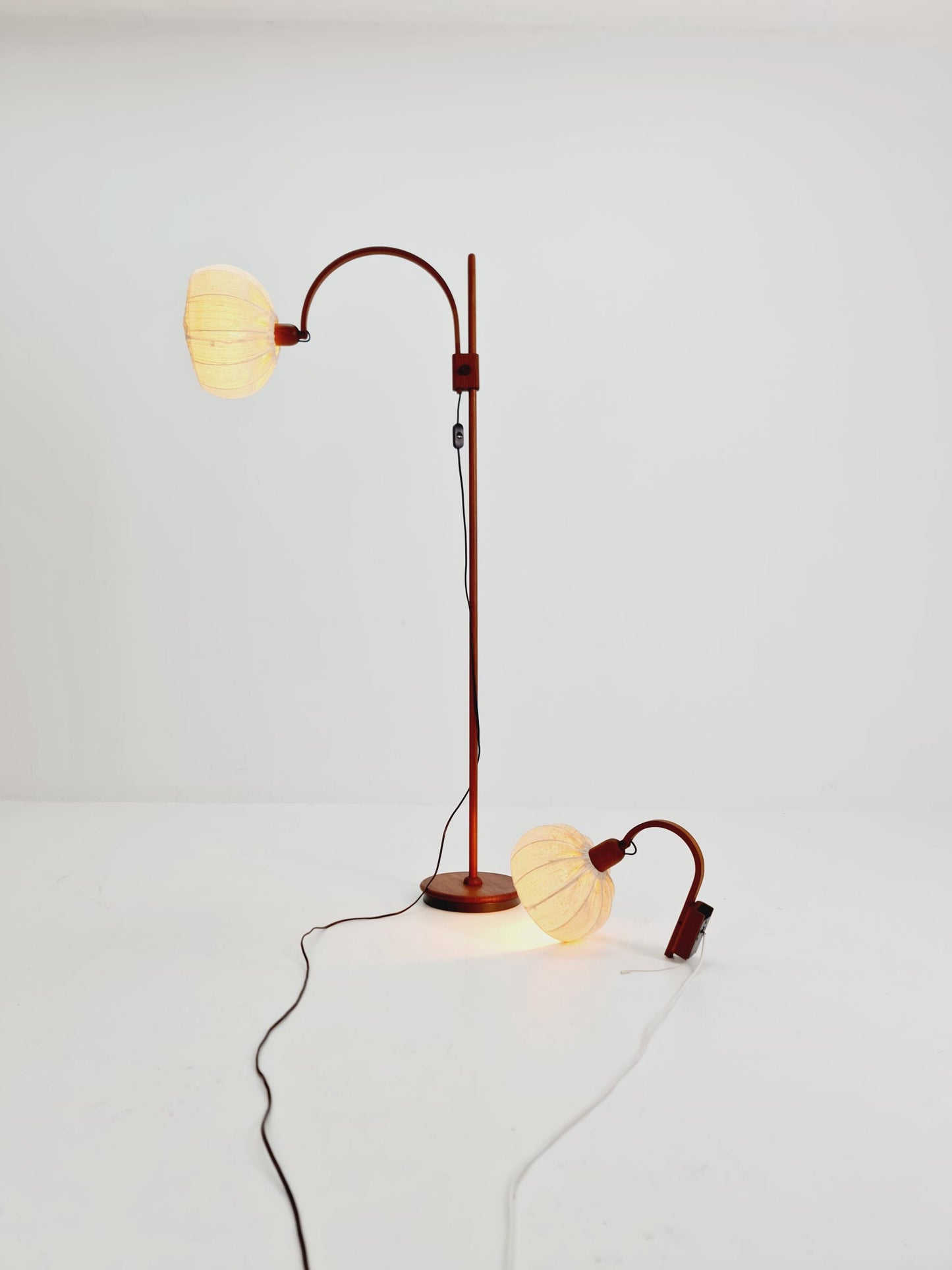 Vintage Danish Teak floor lamp set with wall lamp by DOMUS 1970s