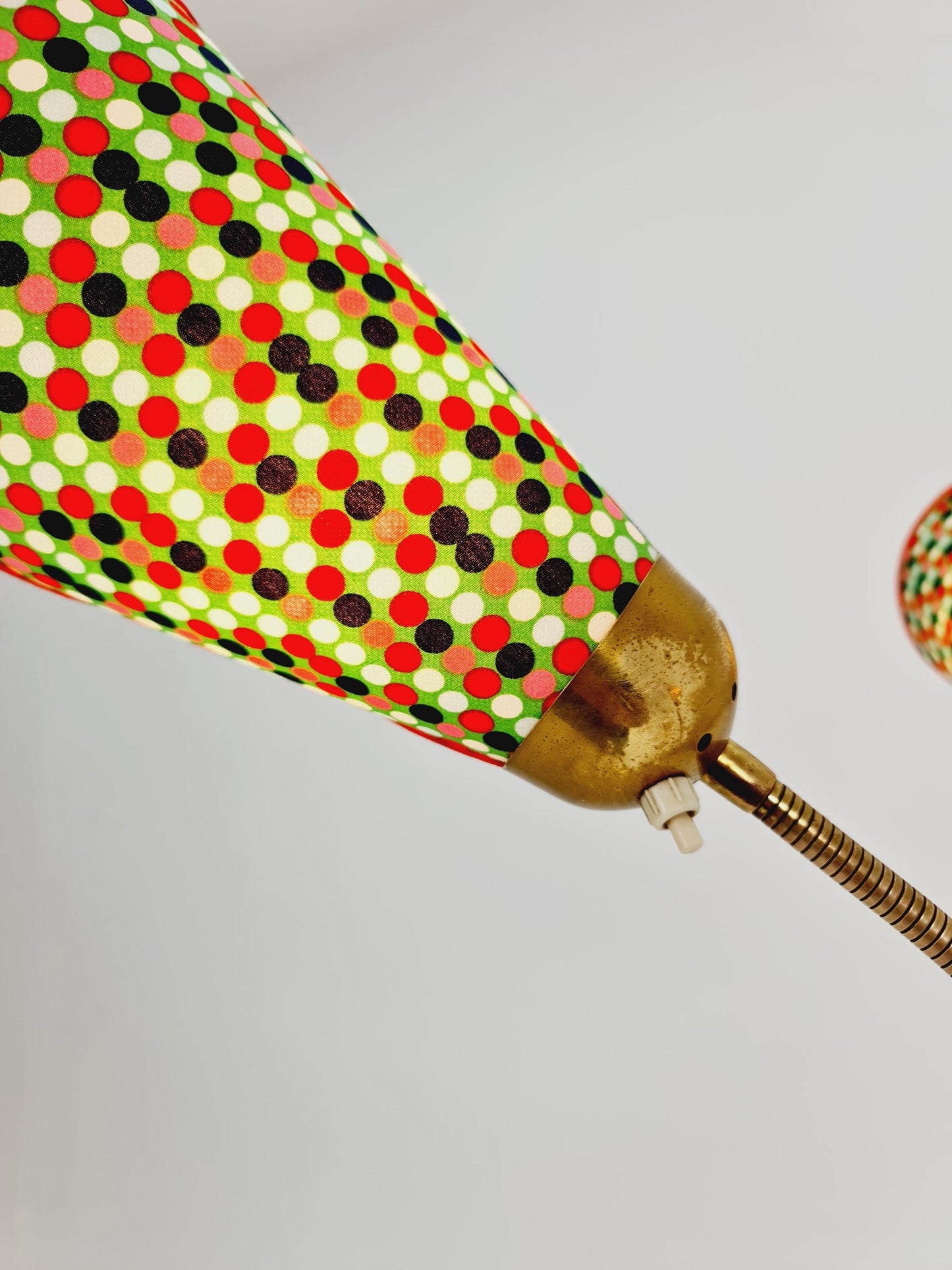 German Modern Colorful three flex arms brass floor lamp, tütenlampe, 1950s