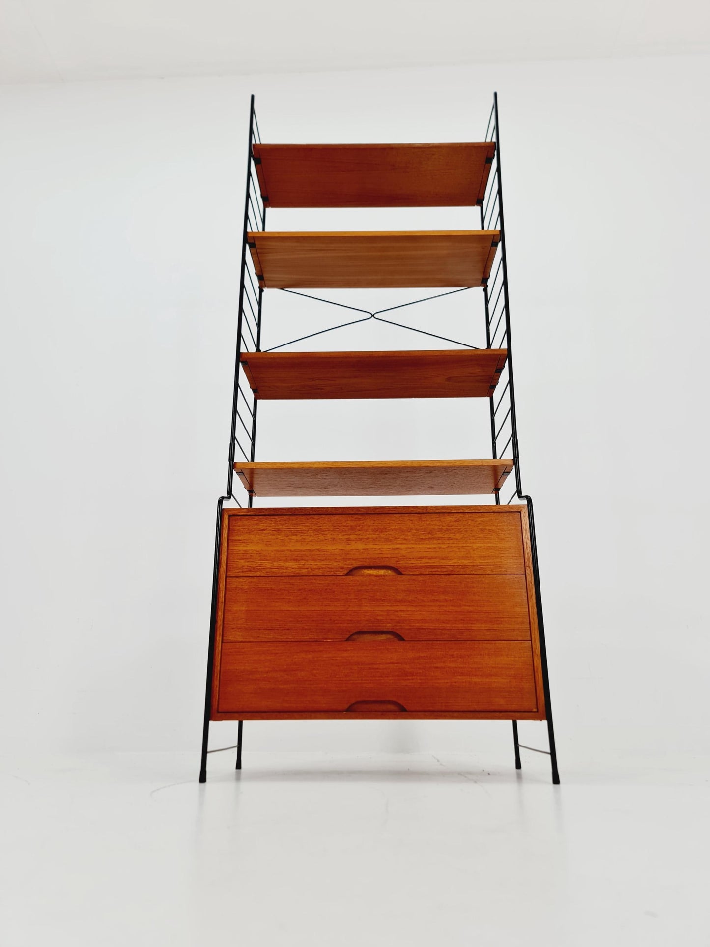 Free standing String shelf-system, bookcase with cabinet teak by WHB Germany, 1950s