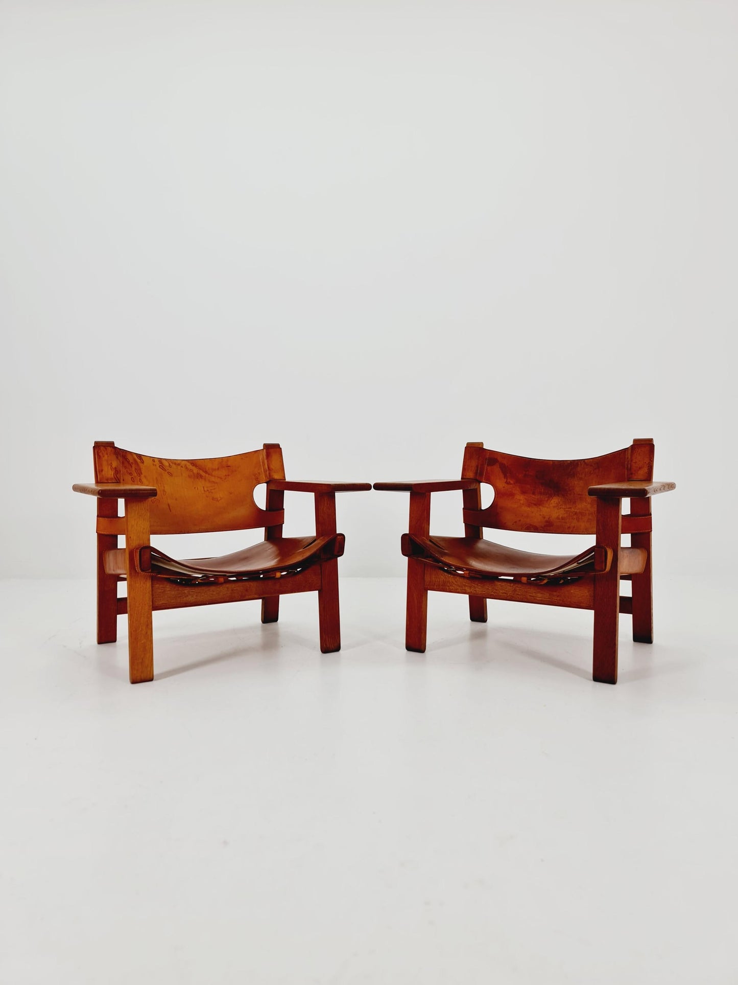 super Rare Mid century Danish easy Canvas lounge chairs by Børge Mogensen For Fredercia stolfabrik , 1950s, Set of 2