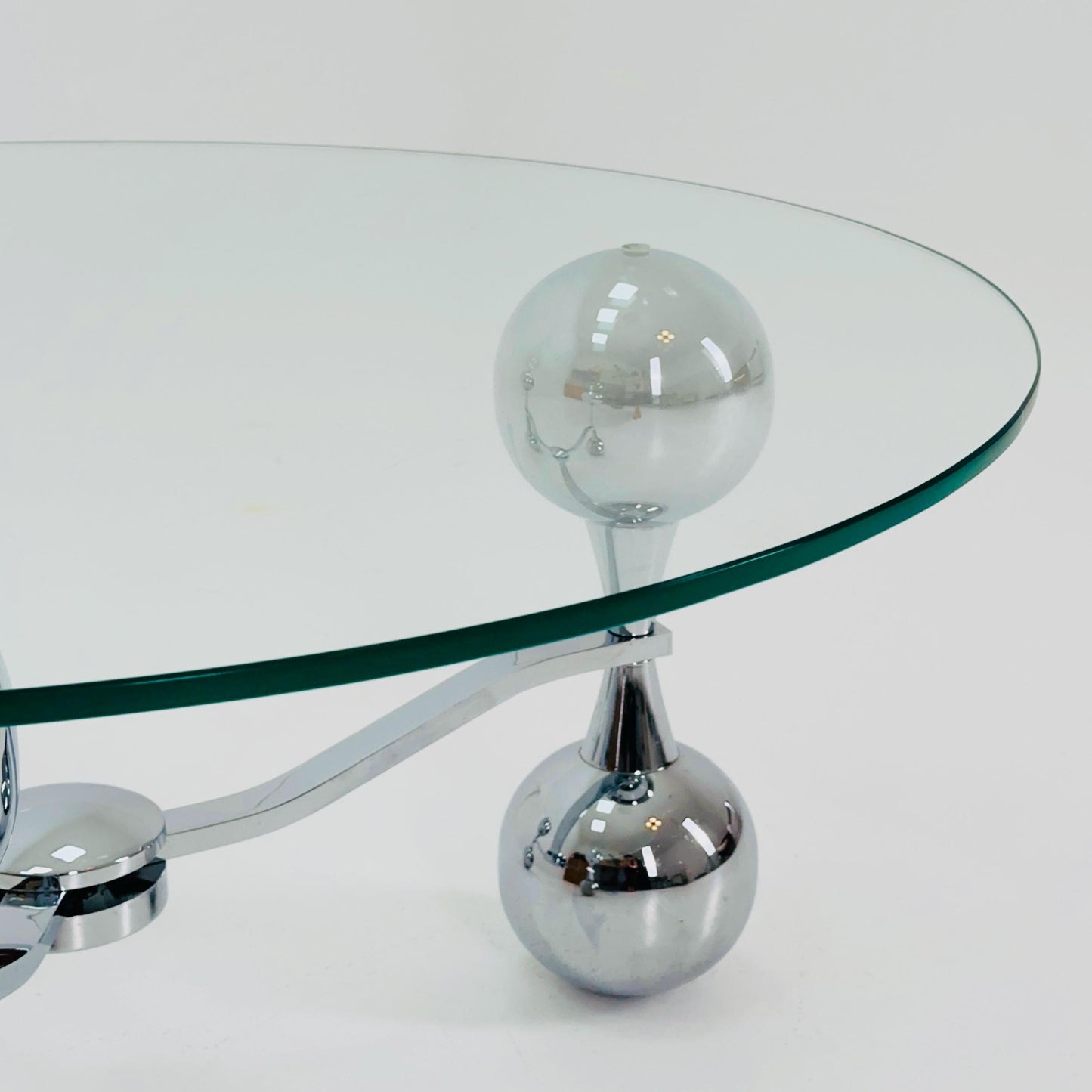Mid Century Space Age Sputnik Coffee Table – Chrome & Tempered Glass – Italy 1980s