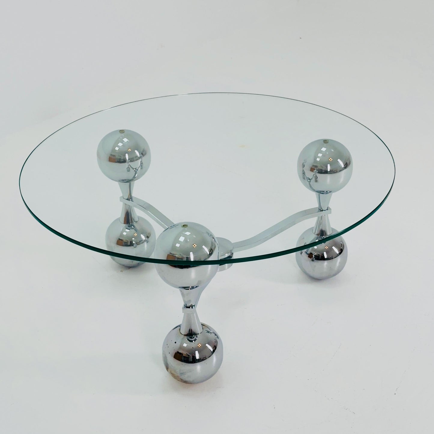 Mid Century Space Age Sputnik Coffee Table – Chrome & Tempered Glass – Italy 1980s