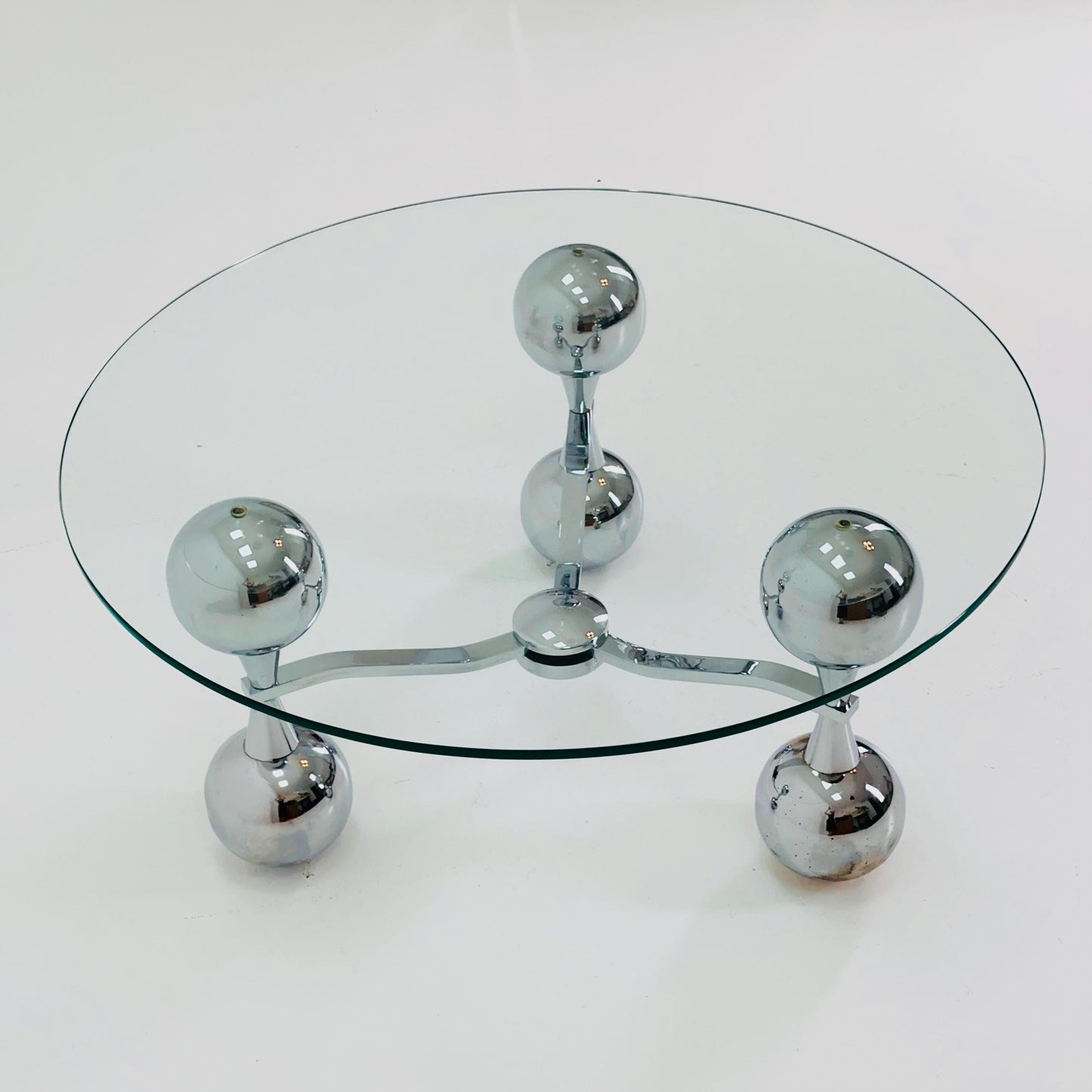 Mid Century Space Age Sputnik Coffee Table – Chrome & Tempered Glass – Italy 1980s