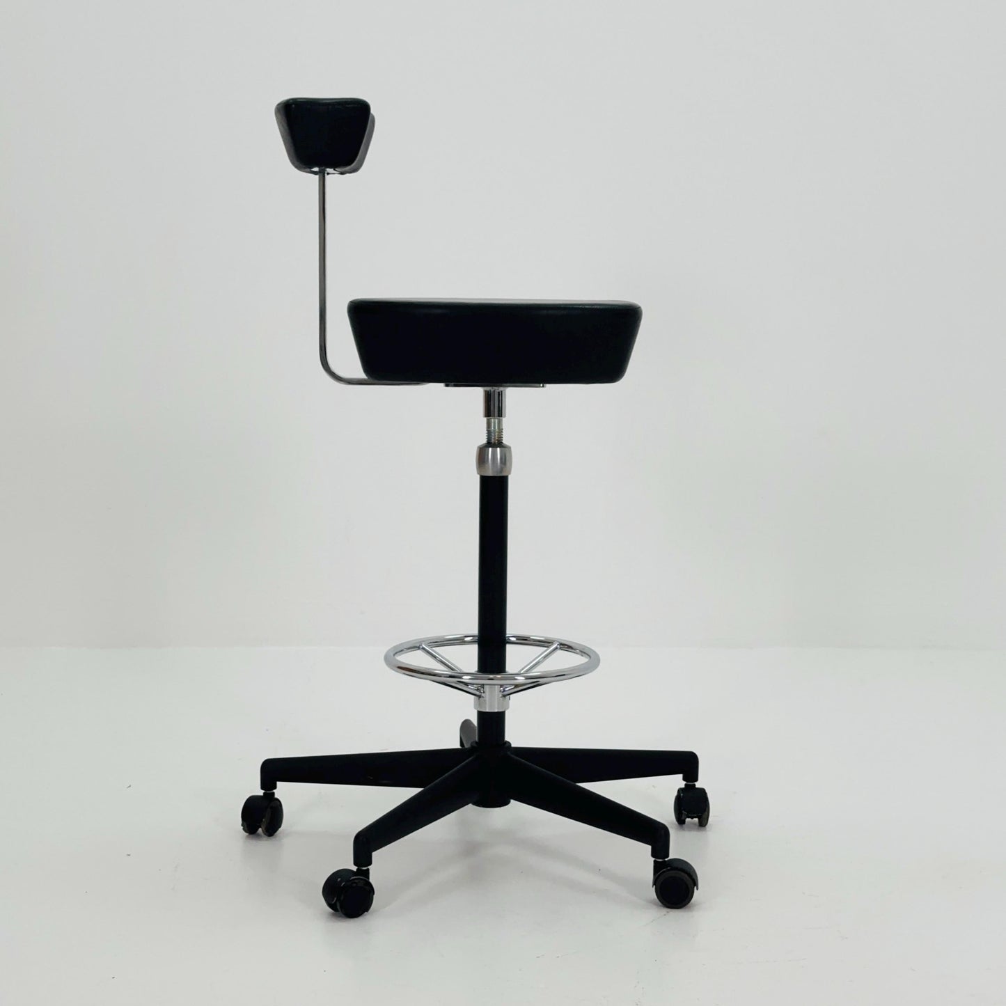 Mid century Parchment black leather swivel stool by George Nelson and Robert Propst for Vitra 1990s