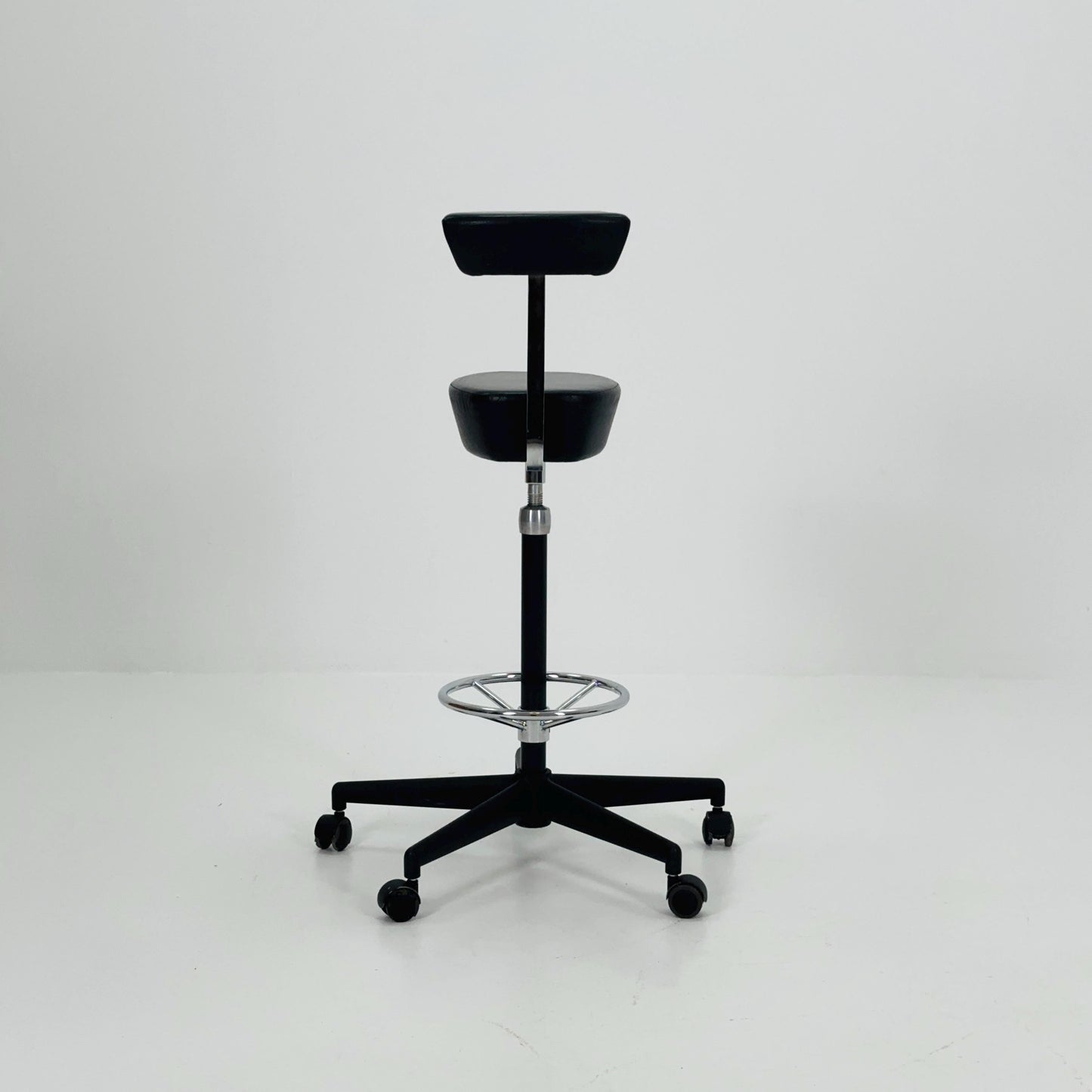 Mid century Parchment black leather swivel stool by George Nelson and Robert Propst for Vitra 1990s