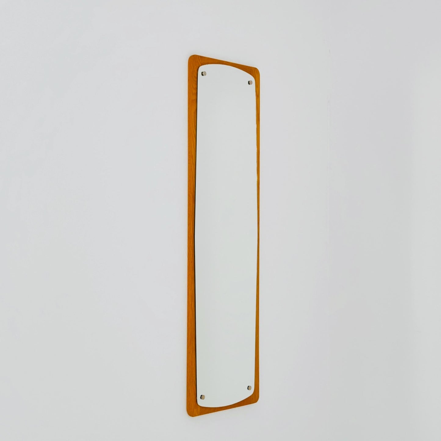 Mid century Scandinavian Teak Mirror with Curved Glass, by Eriksmålaglas Sweden 1960s
