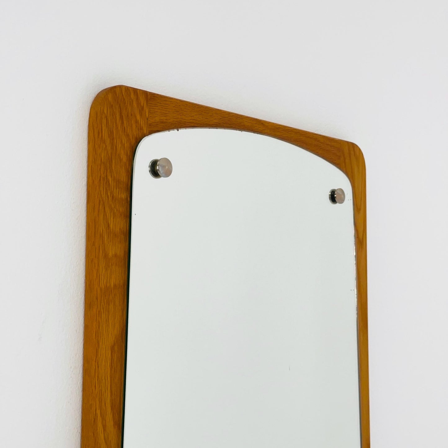 Mid century Scandinavian Teak Mirror with Curved Glass, by Eriksmålaglas Sweden 1960s
