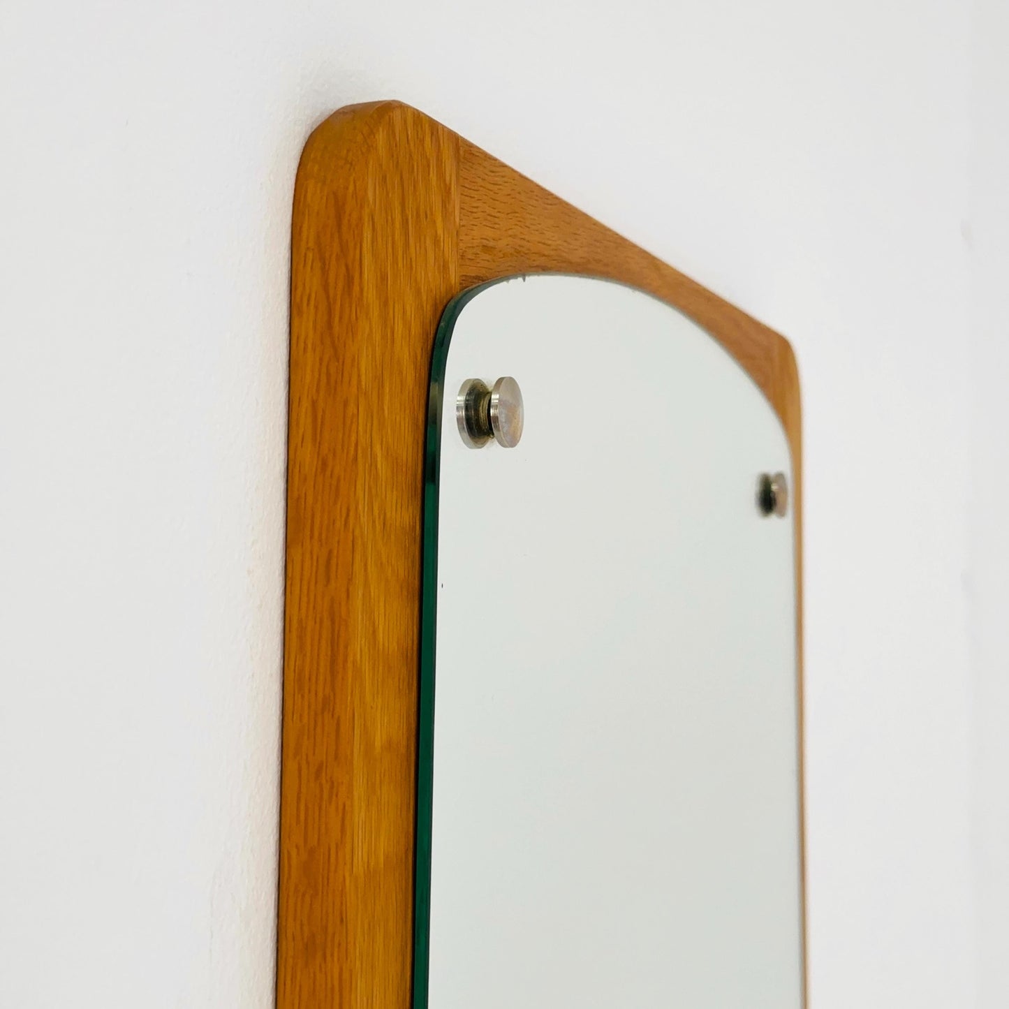 Mid century Scandinavian Teak Mirror with Curved Glass, by Eriksmålaglas Sweden 1960s