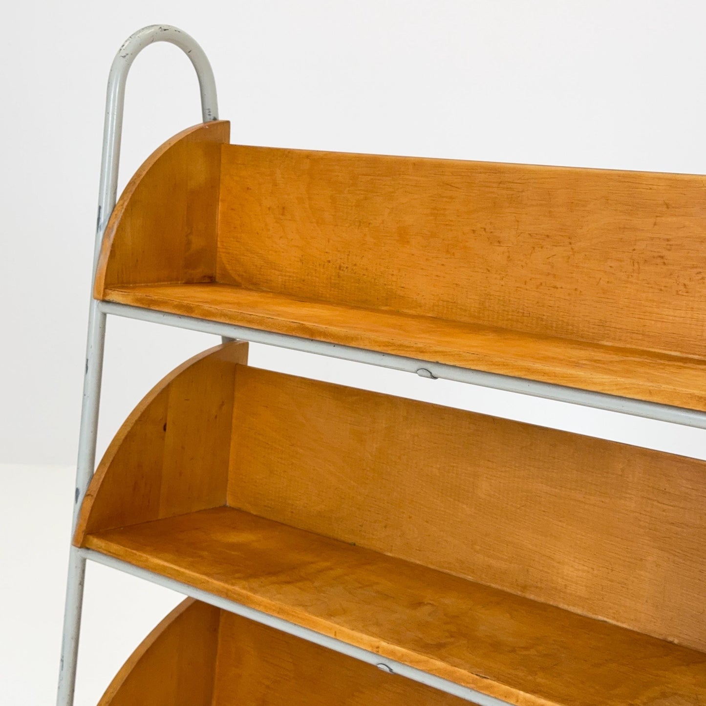 Rare Mid-Century Industrial Library Bookcase – Lacquered Steel & Pine Shelves on Wheels Sweden 1960s