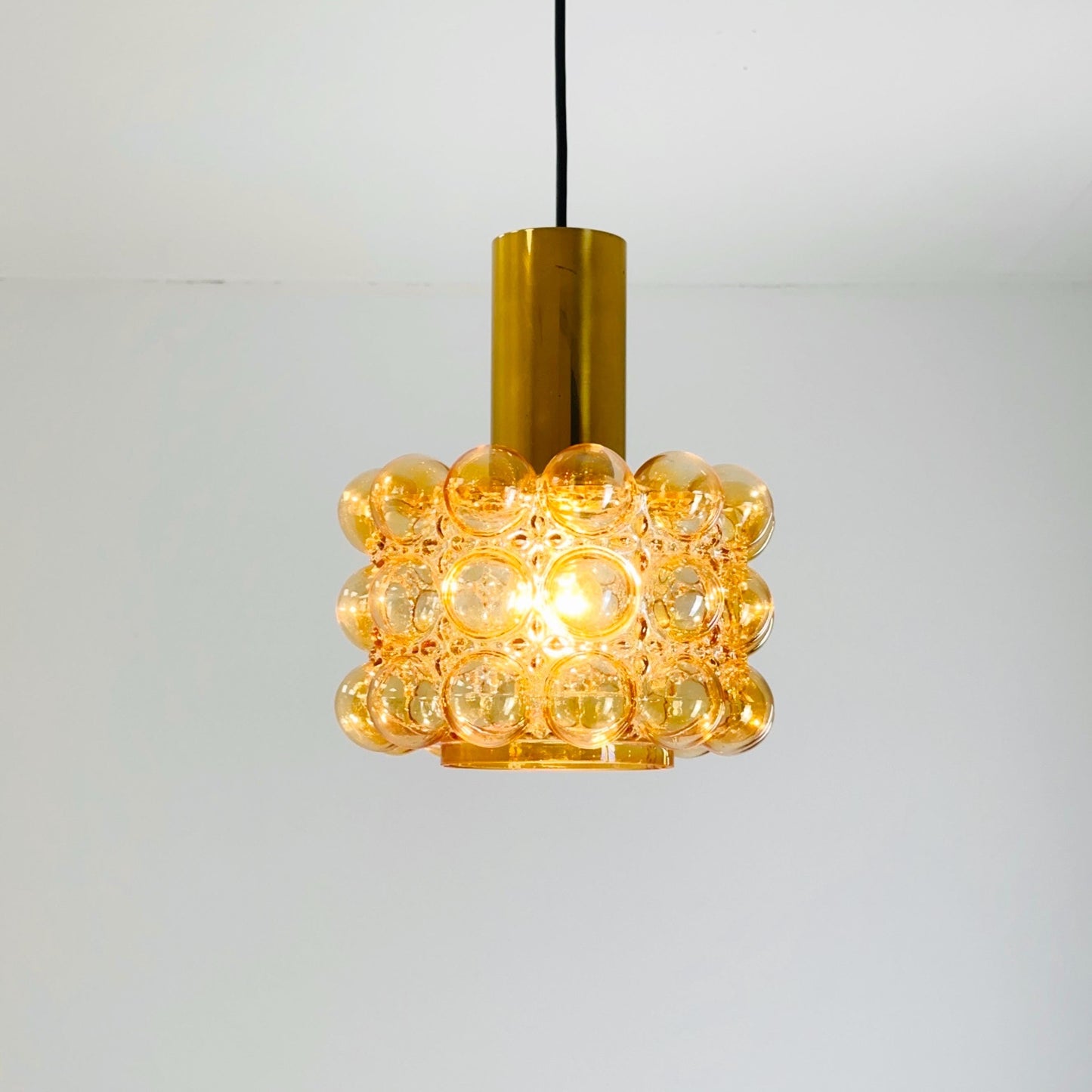 Mid-Century Amber Bubble Glass Pendant by Helena Tynell for Glashütte Limburg, 1960s