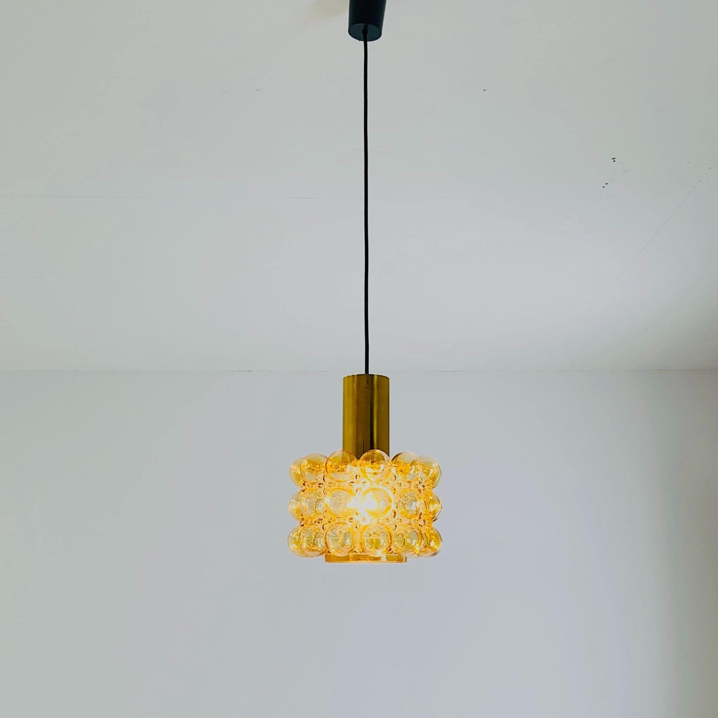 Mid-Century Amber Bubble Glass Pendant by Helena Tynell for Glashütte Limburg, 1960s