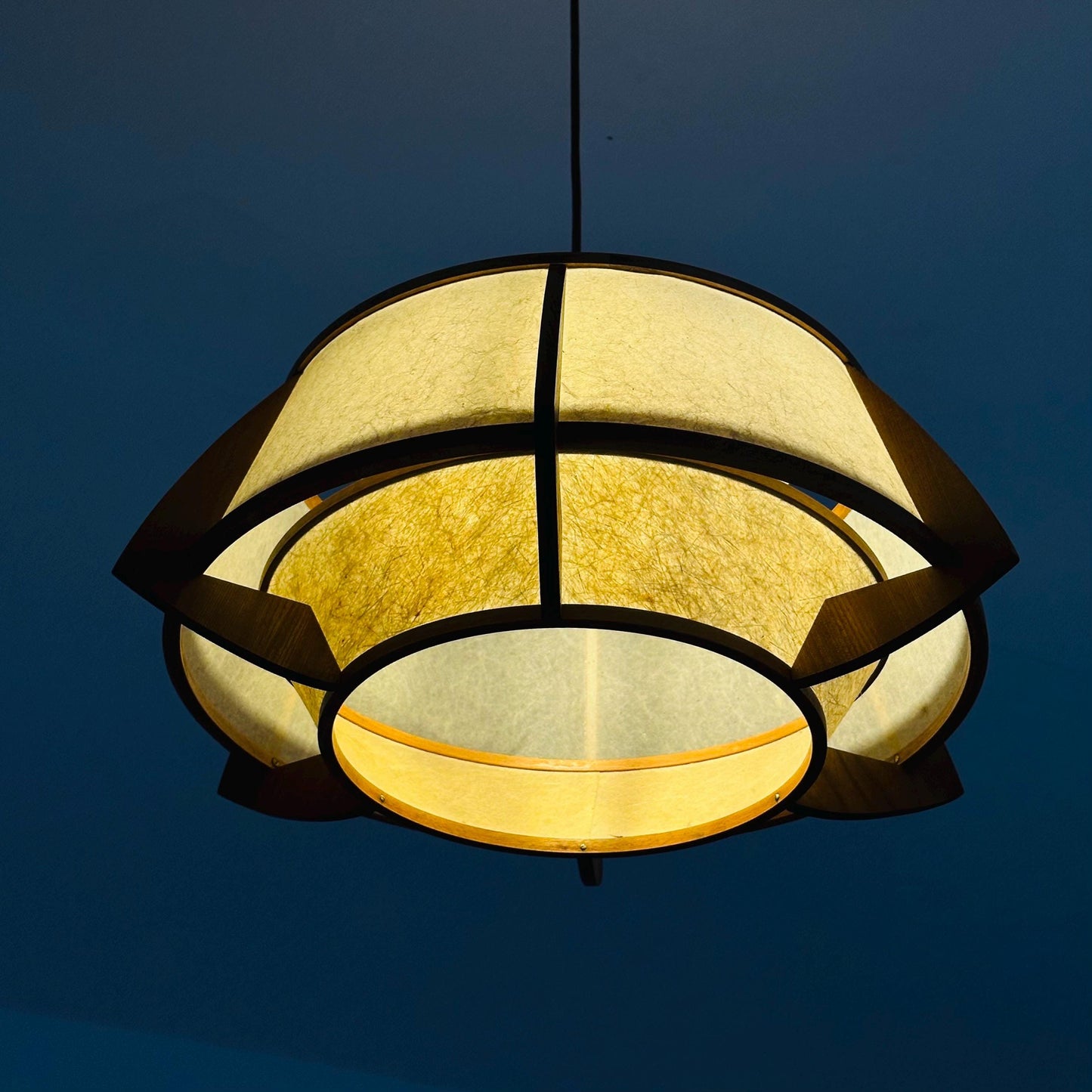 Mid-Century Danish Pendant Lamp, Teak & Rice Paper Light,1960s Denmark