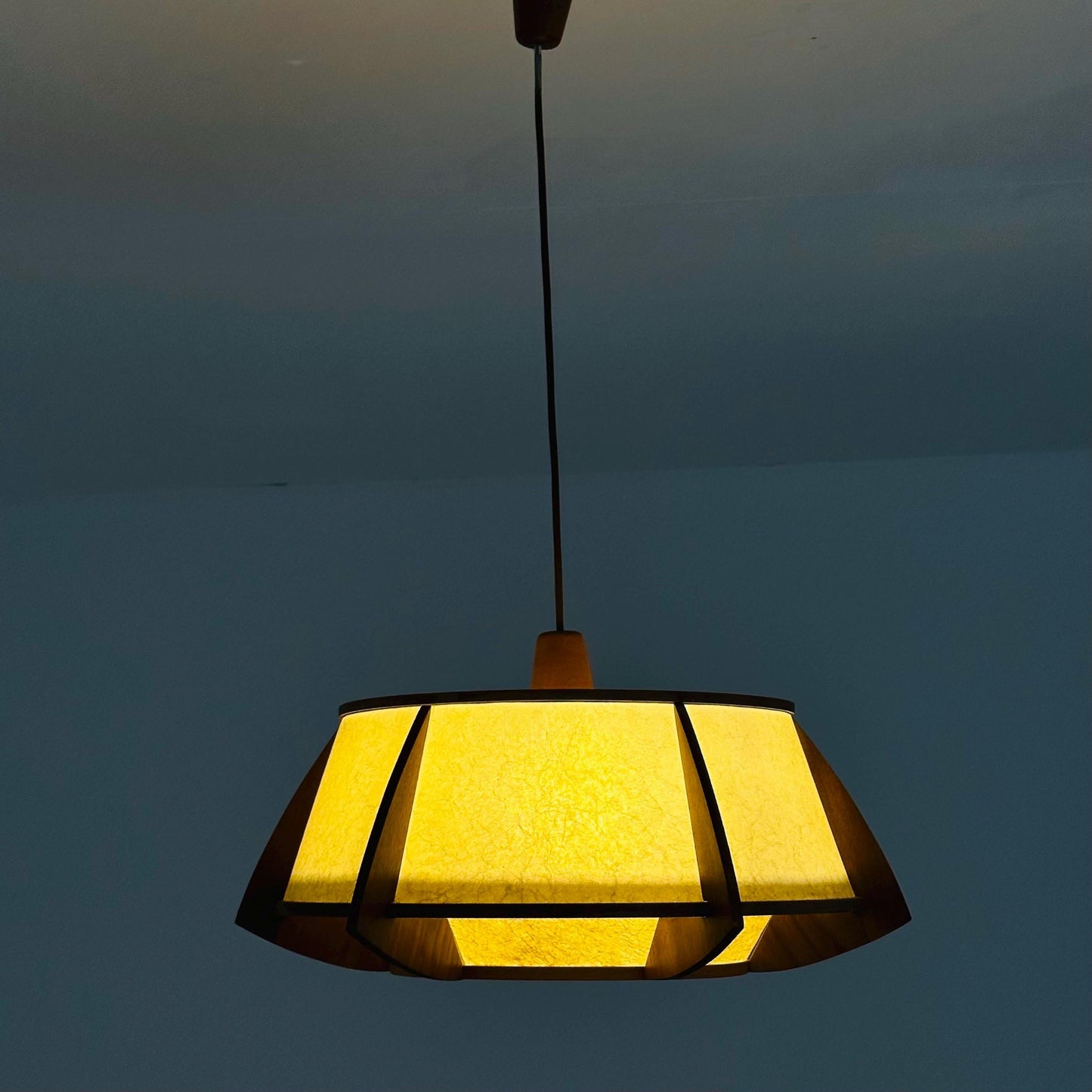 Mid-Century Danish Pendant Lamp, Teak & Rice Paper Light,1960s Denmark