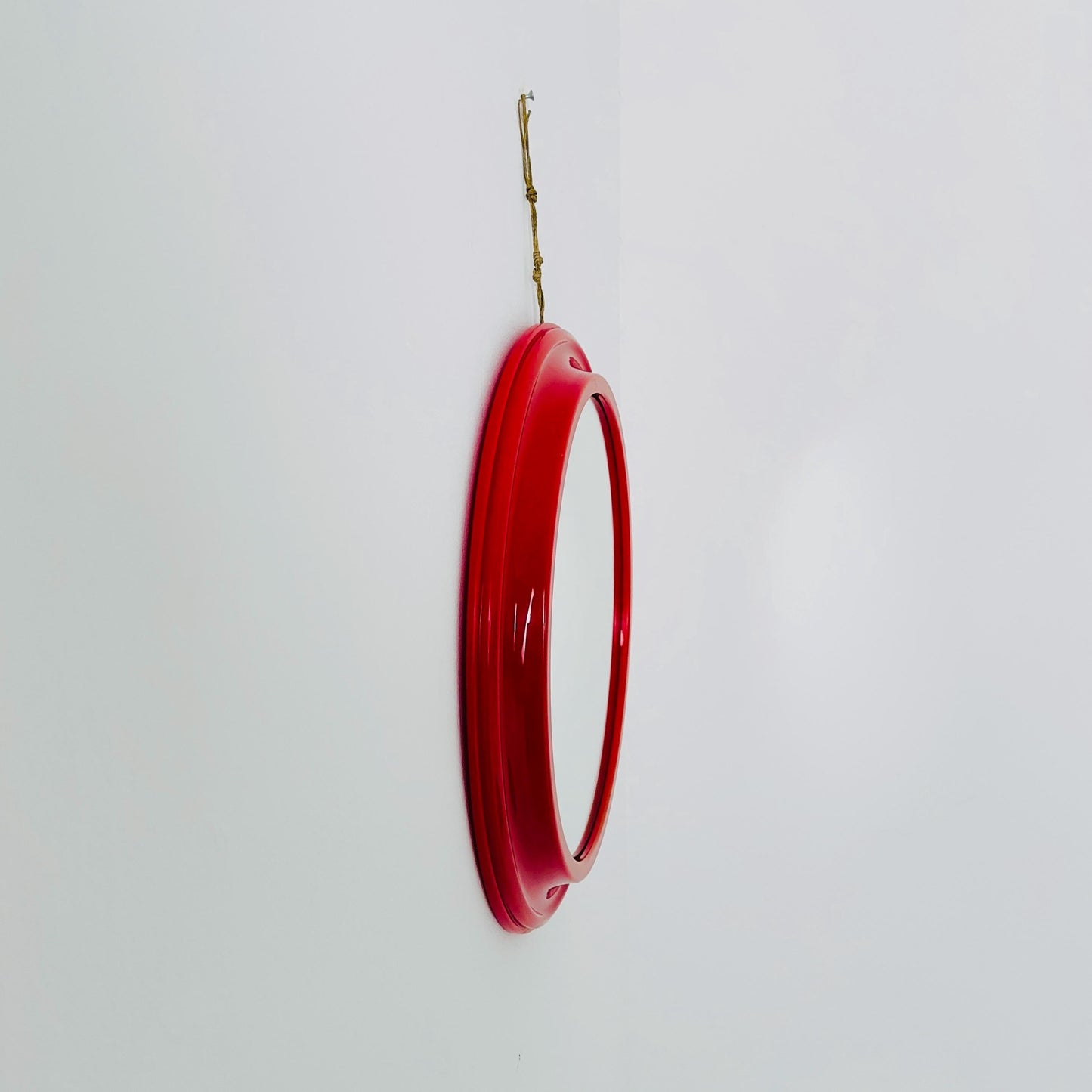 Mid-Century Space Age Red Round Wall Mirror | Italy 1980s