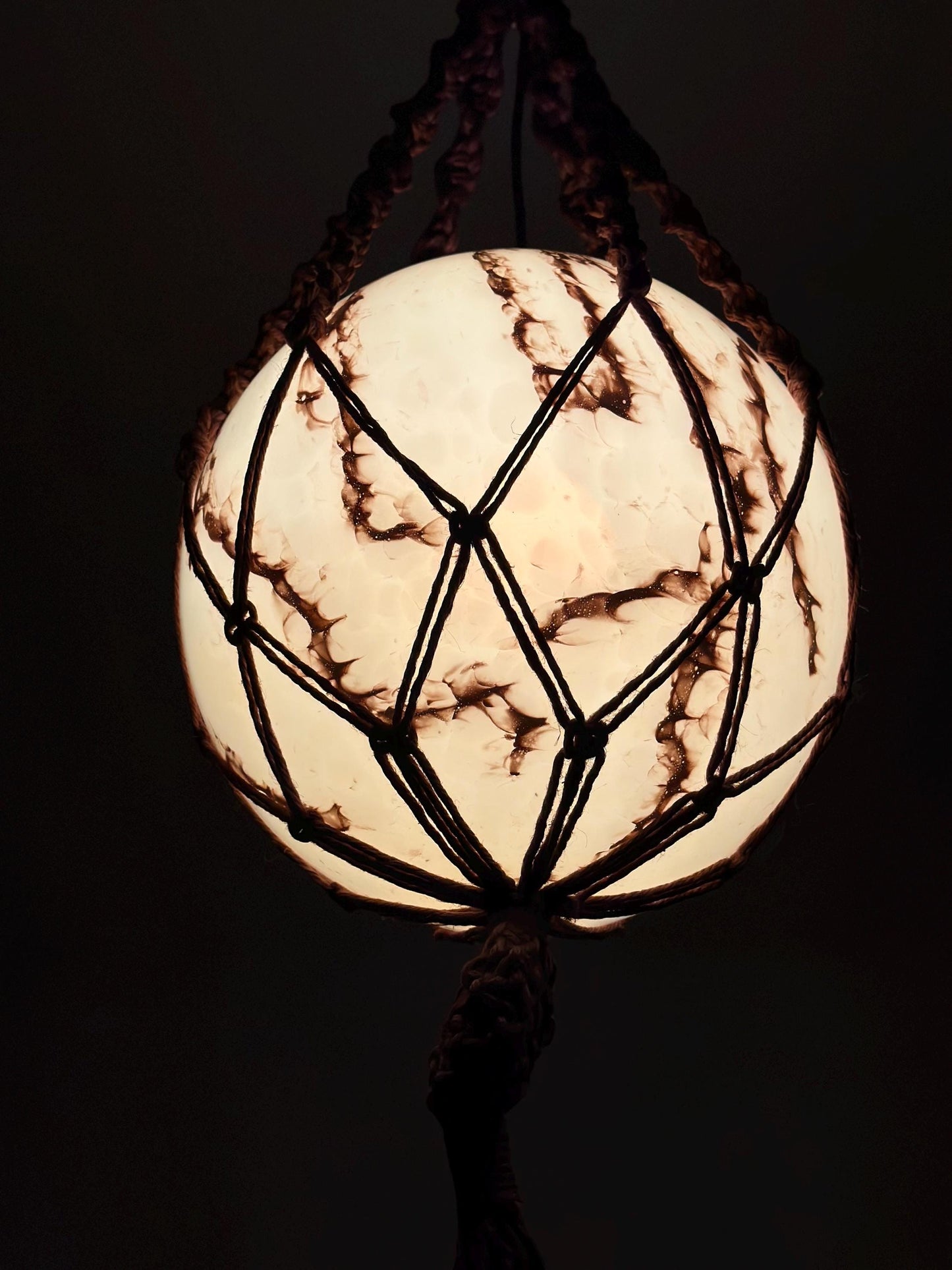 Mid century Handmade Woven Sisal & Glass Hanging Lamp – 1970s Germany