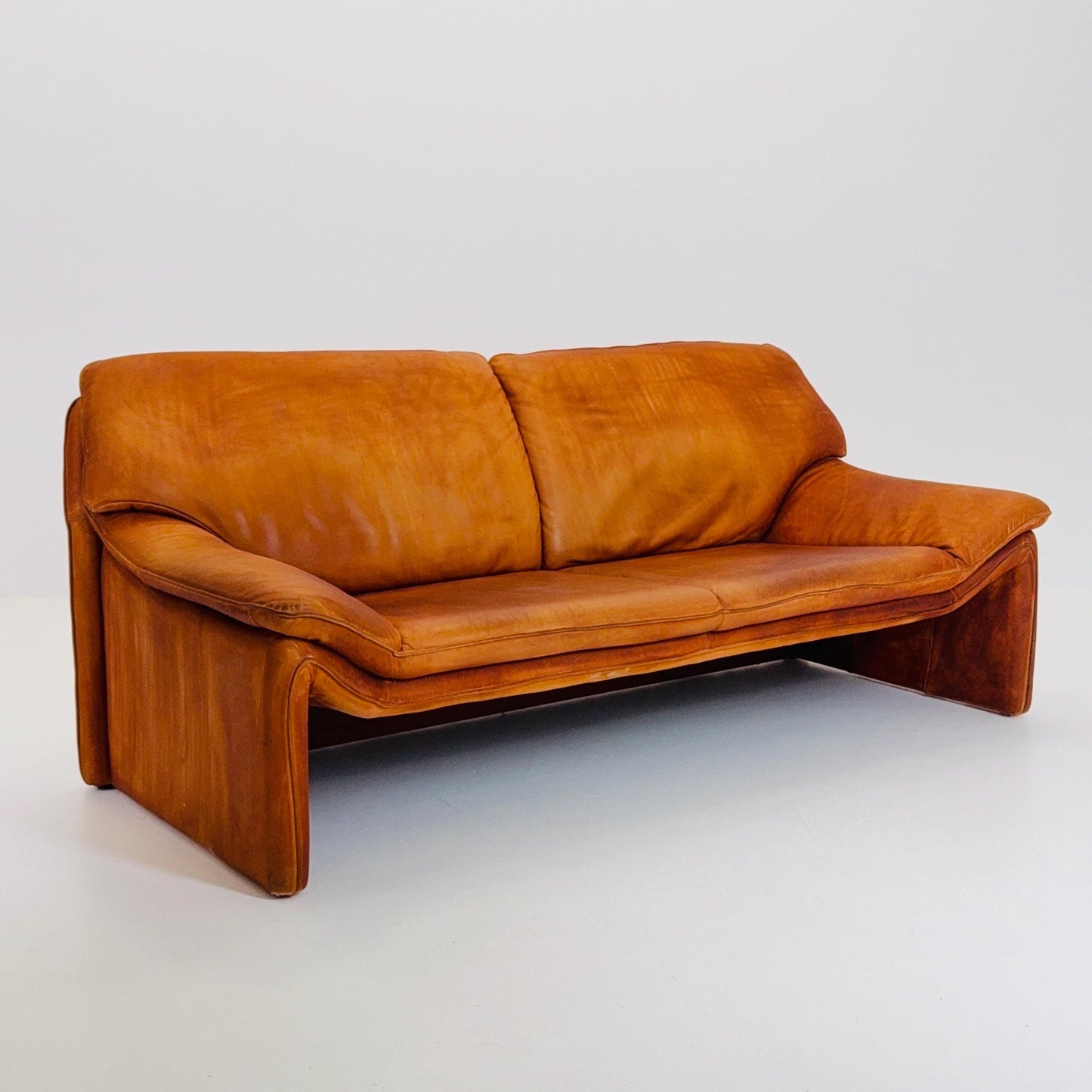 Mid century Laauser Atlanta Leather Three Seater cognac Sofa Couch 1980s Germany