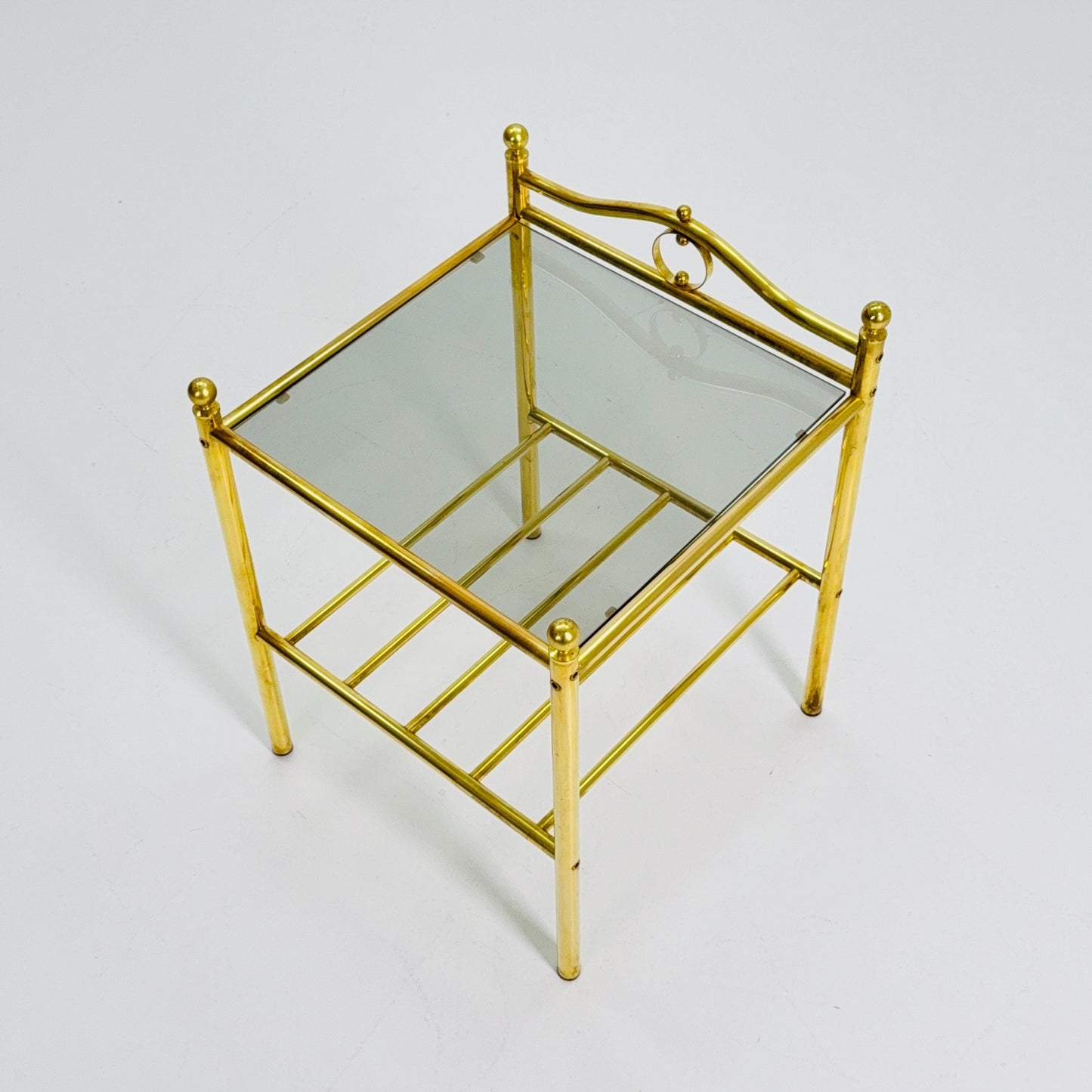 1 of 2 Mid-Century Hollywood Regency Brass Side Table/ nightstand by Messing Finland – 1980s