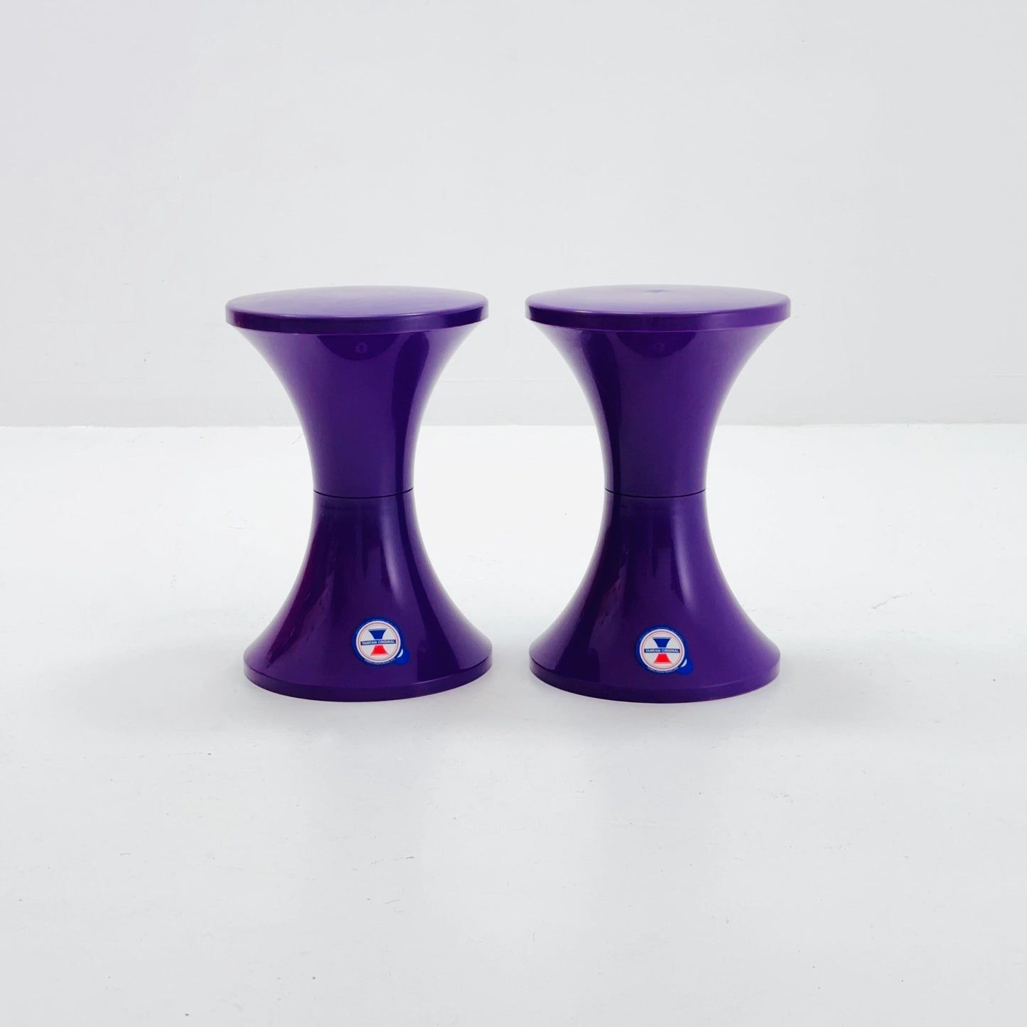 Set of 2 Tam Tam Tulip Stool Vintage Space Age by Henry Massonnet Atomic Purple Made in France 2000s