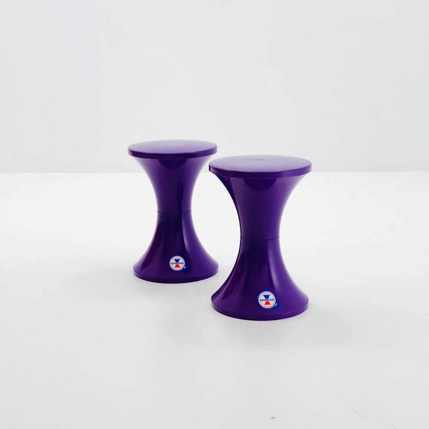 Set of 2 Tam Tam Tulip Stool Vintage Space Age by Henry Massonnet Atomic Purple Made in France 2000s