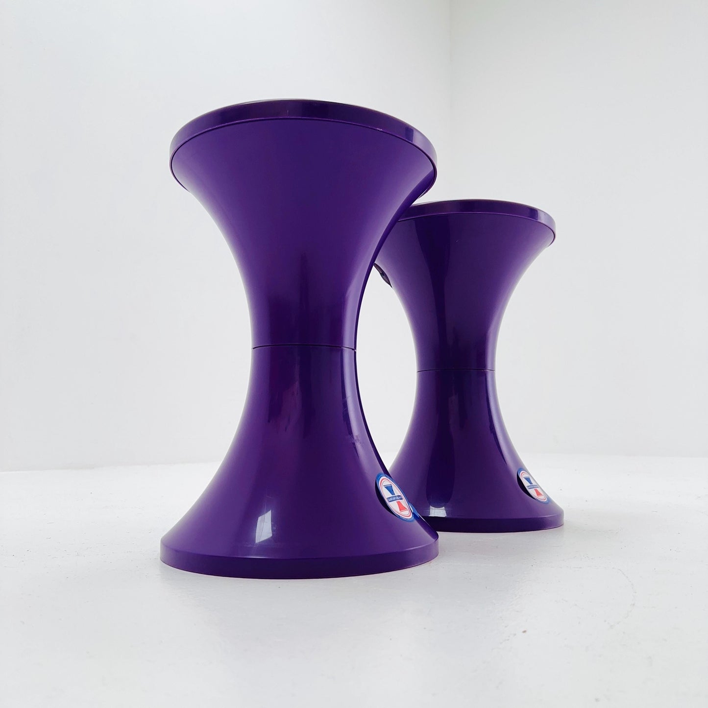 Set of 2 Tam Tam Tulip Stool Vintage Space Age by Henry Massonnet Atomic Purple Made in France 2000s