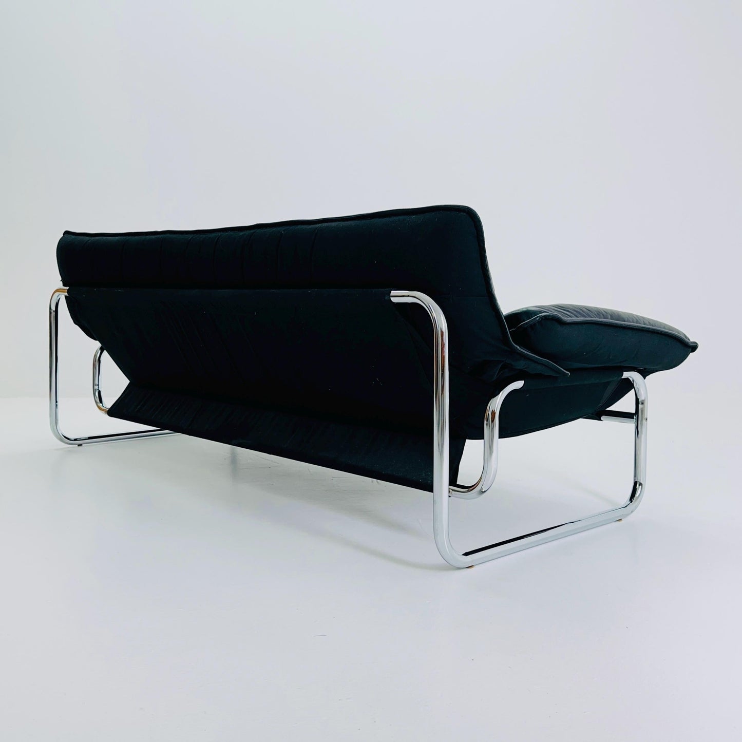 Mid century Black leather 3-seater sofa by Johan Bertil Häggström for Ikea 1980s Sweden