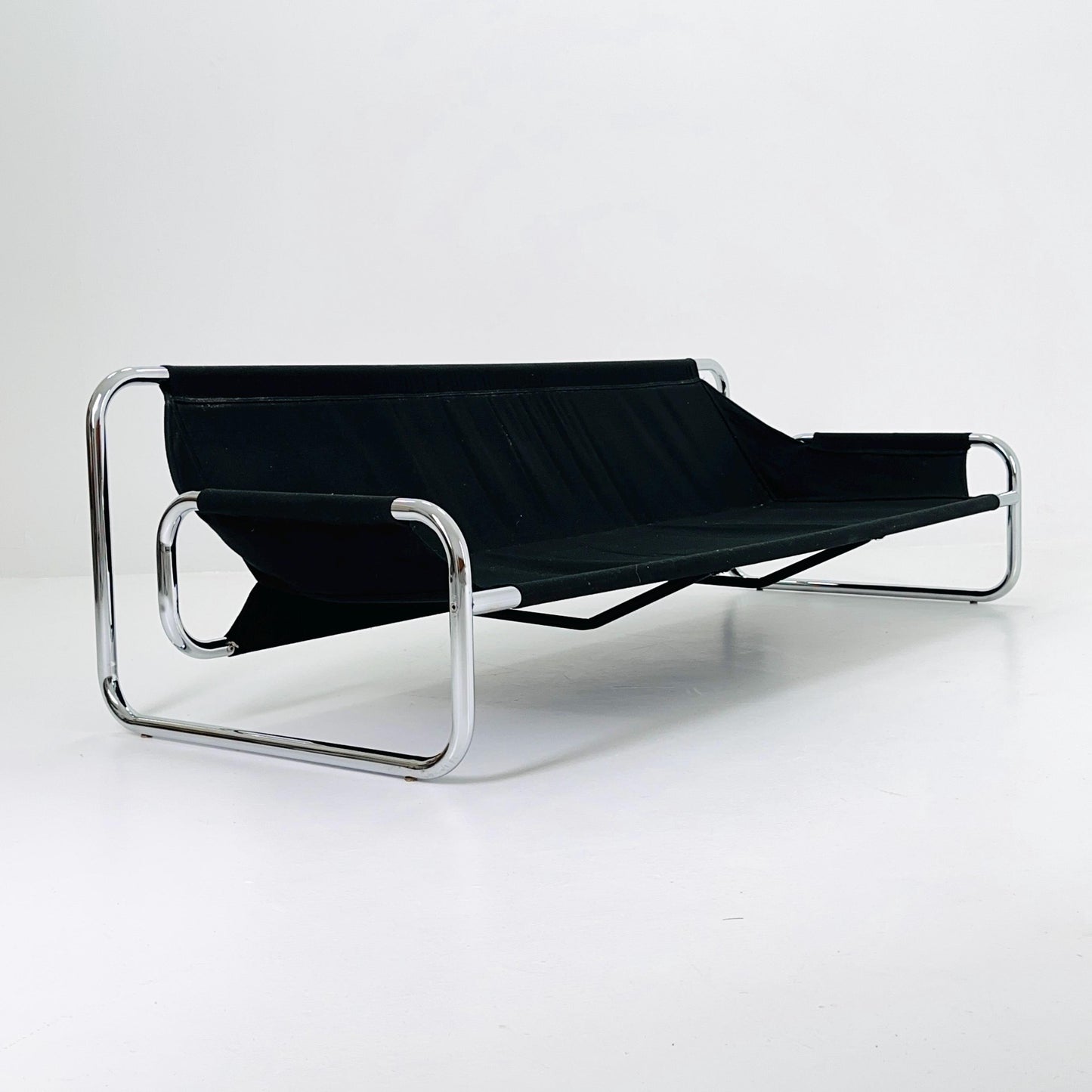 Mid century Black leather 3-seater sofa by Johan Bertil Häggström for Ikea 1980s Sweden