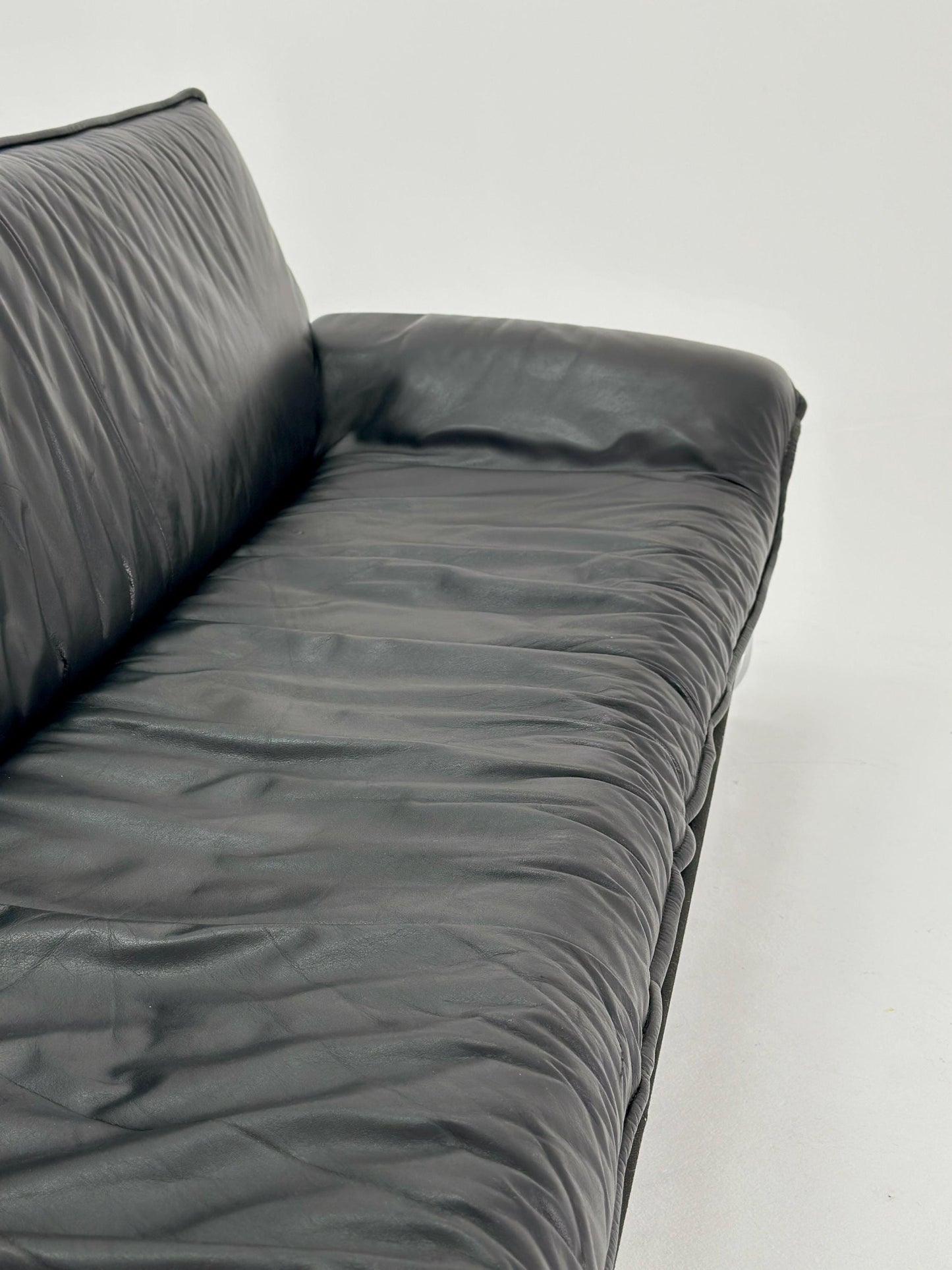 Mid century Black leather 3-seater sofa by Johan Bertil Häggström for Ikea 1980s Sweden