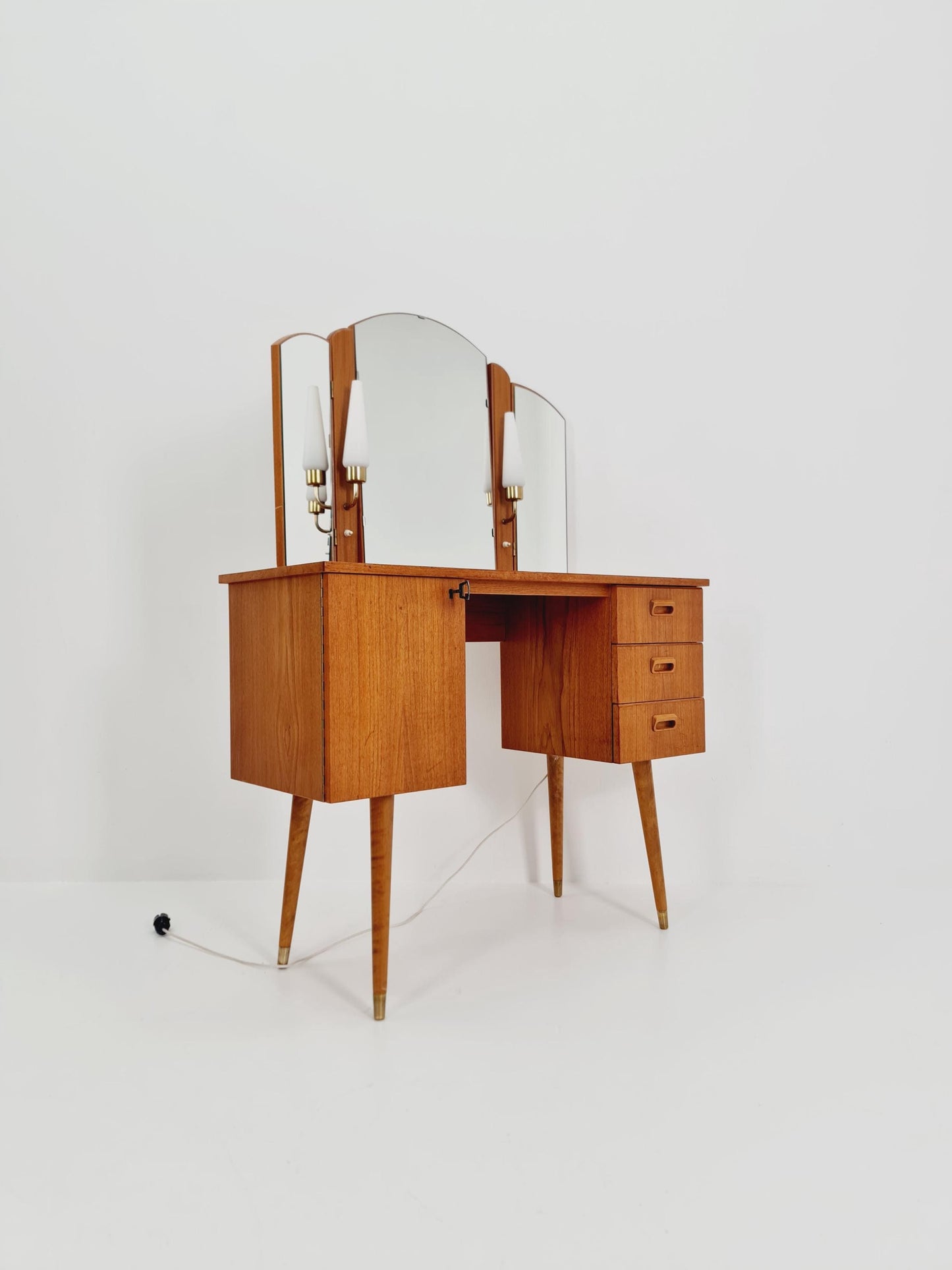 Mid Century Modern Danish Teak vanity table with stool make up table by Fröseke for AB nybrofabriken, 1960s