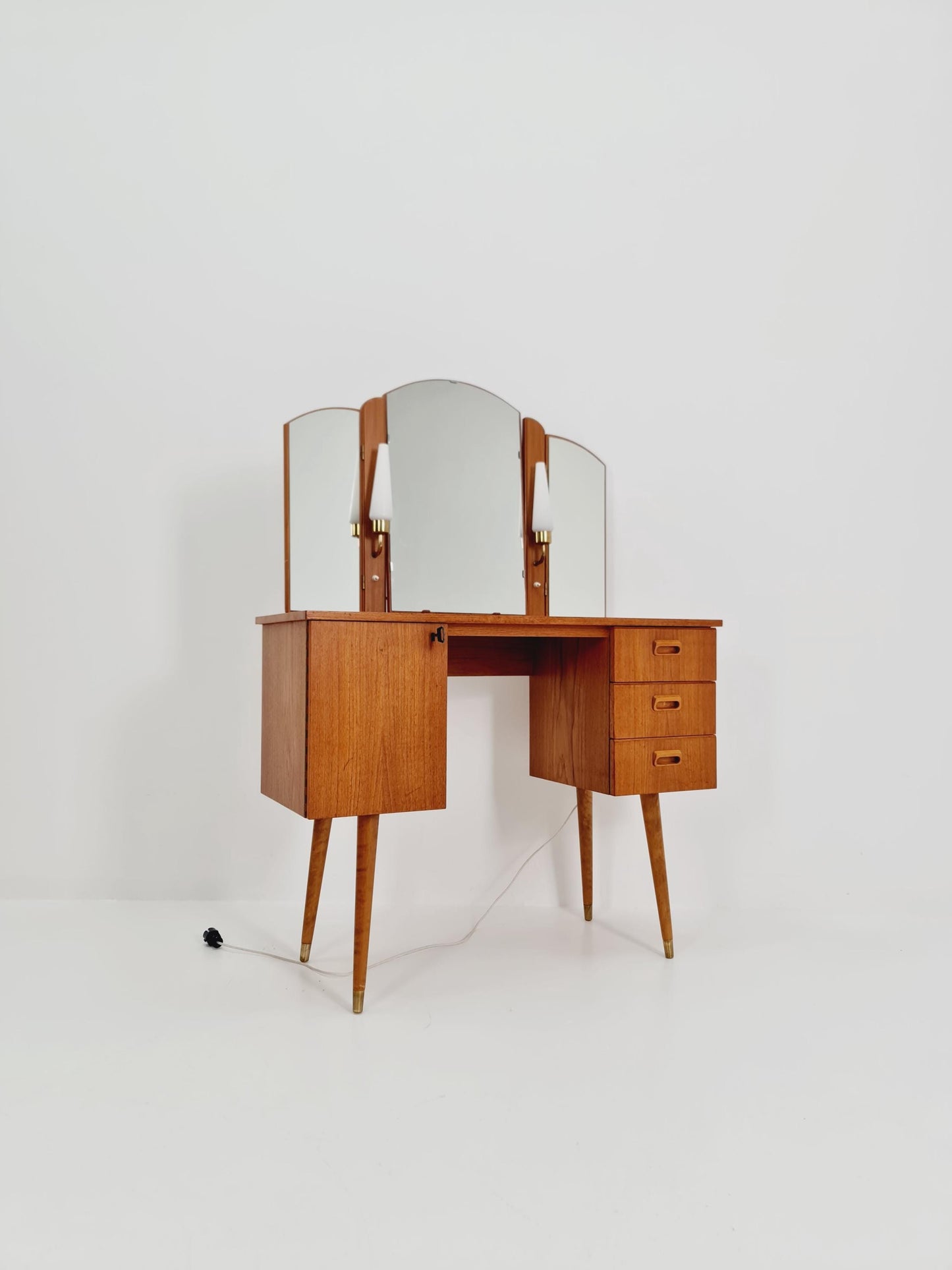 Mid Century Modern Danish Teak vanity table with stool make up table by Fröseke for AB nybrofabriken, 1960s