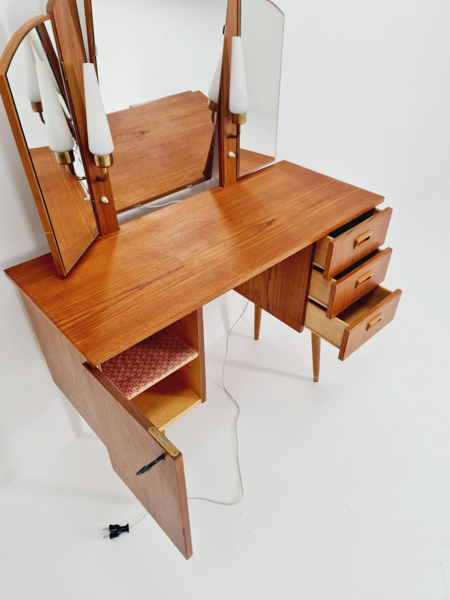 Mid Century Modern Danish Teak vanity table with stool make up table by Fröseke for AB nybrofabriken, 1960s