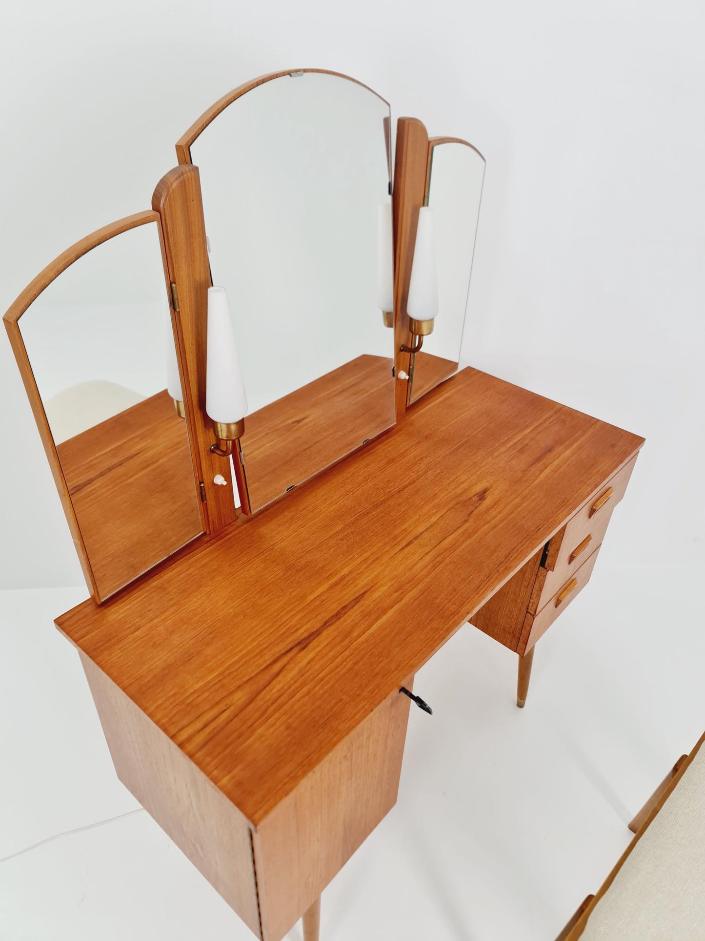 Mid Century Modern Danish Teak vanity table with stool make up table by Fröseke for AB nybrofabriken, 1960s