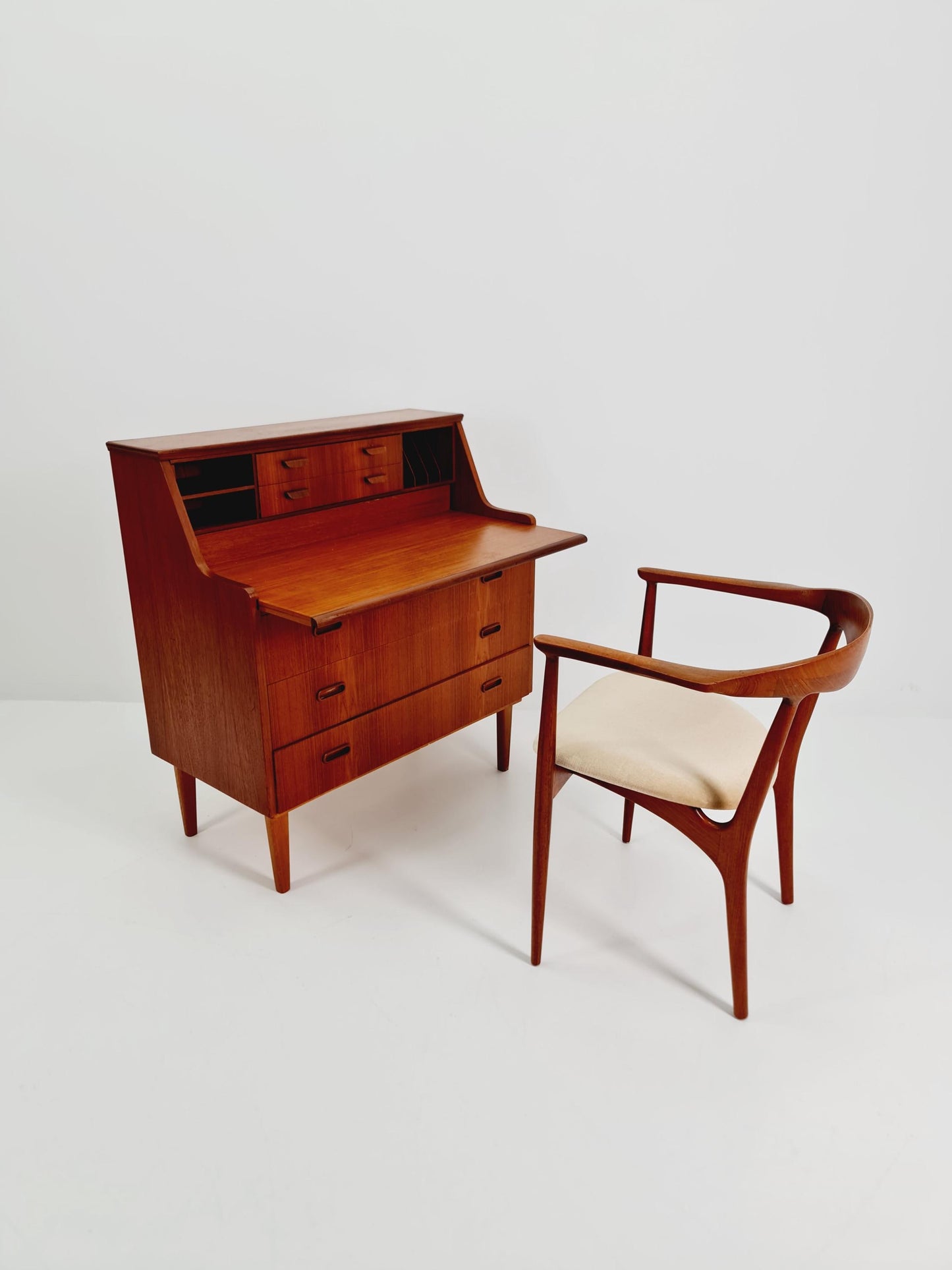 Midcentury Danish vintage teak secretary, table By Arne Wahl Iversen, 1960s