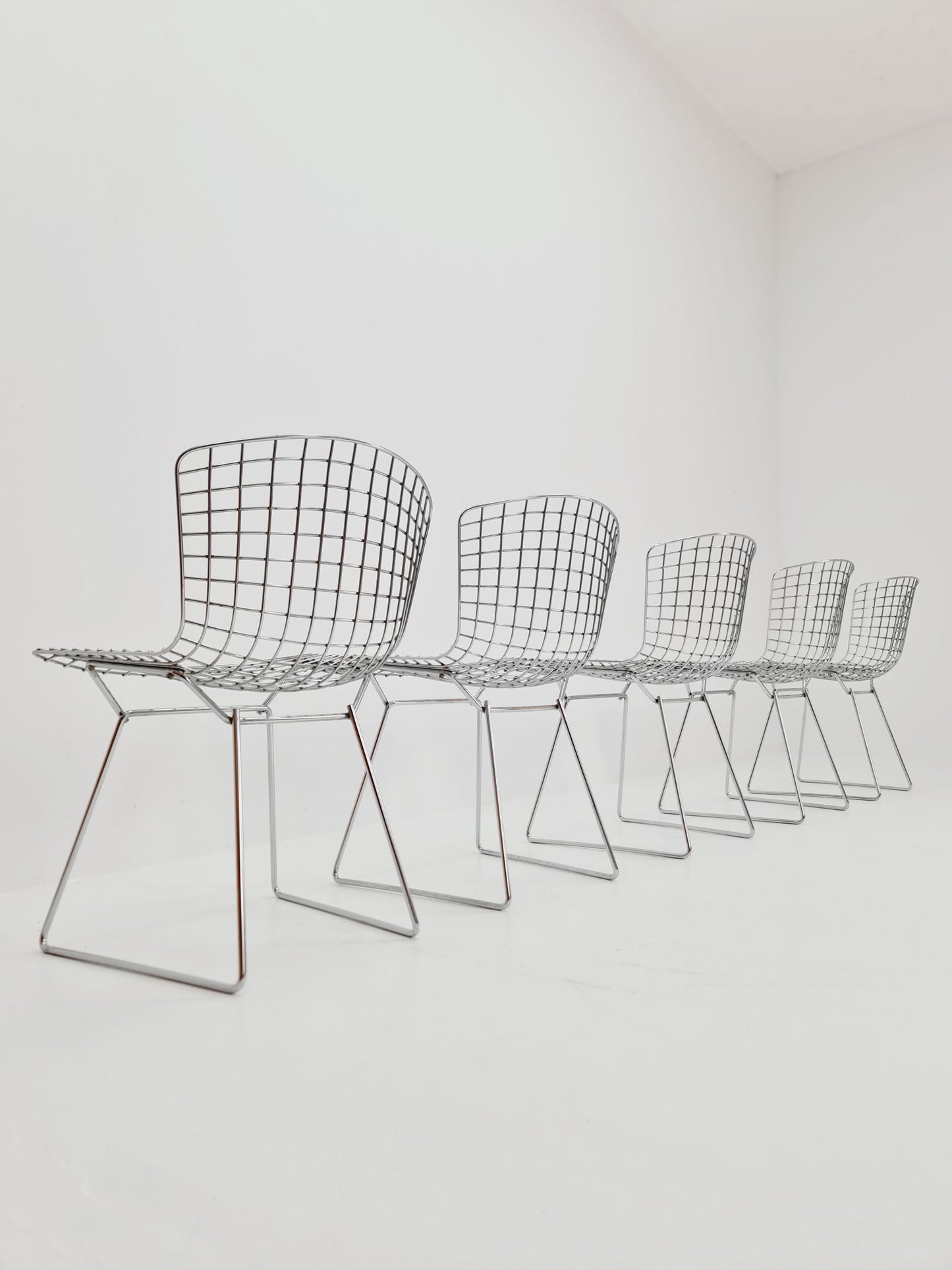 Mid century modern ir By Bertoia Harry for Knoll Iconic dining chairs 1960s, Set of 5
