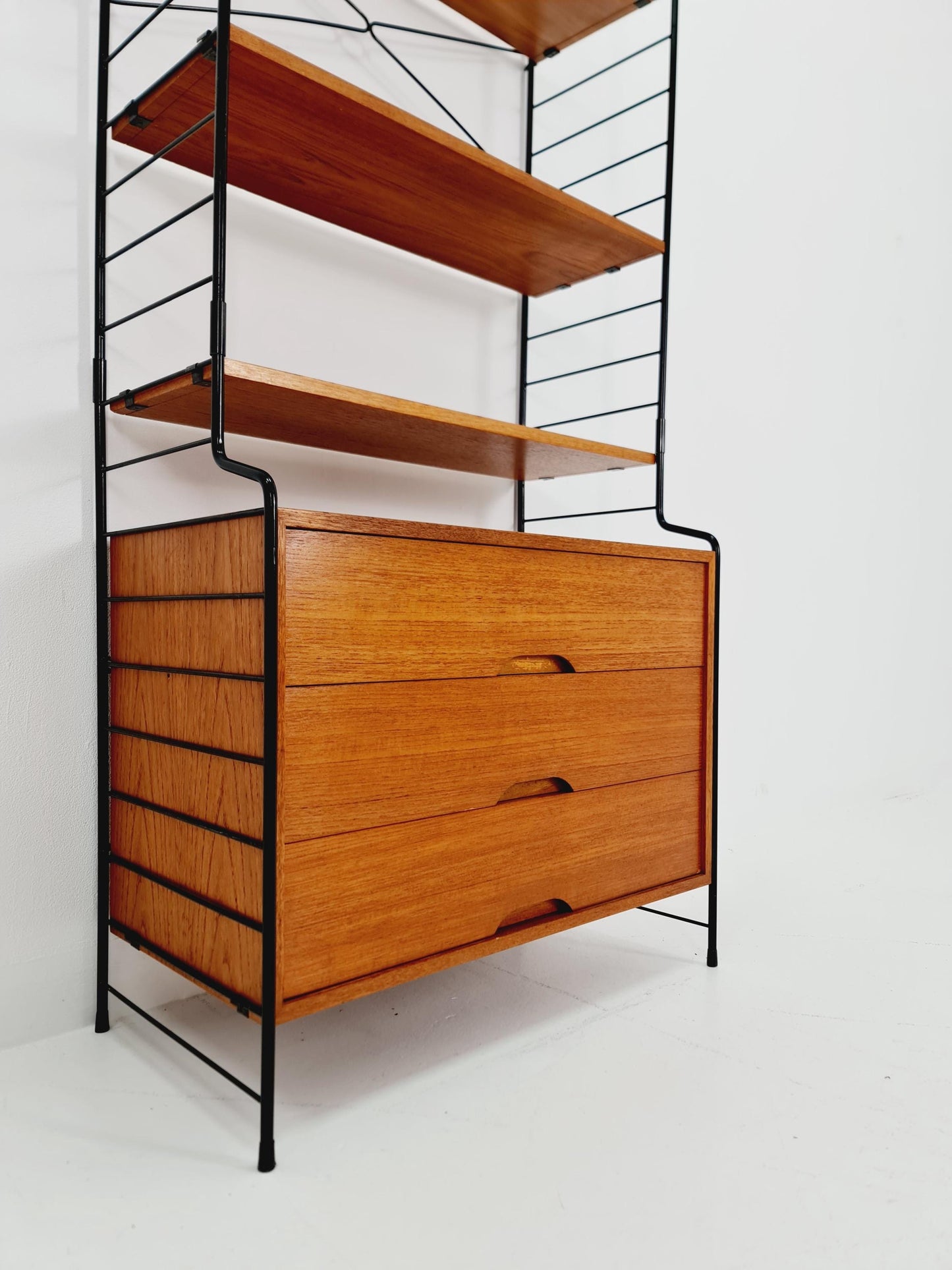 Free standing String shelf-system, bookcase with cabinet teak by WHB Germany, 1950s