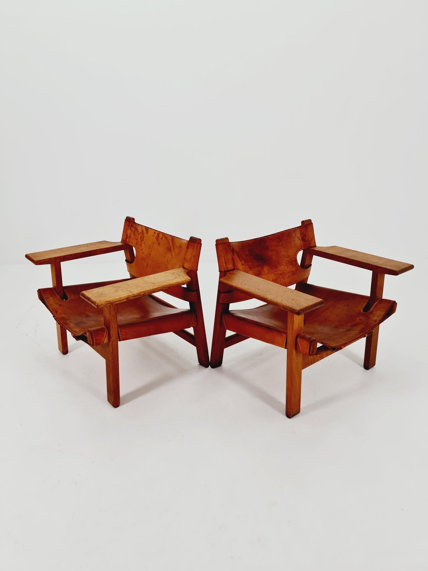 super Rare Mid century Danish easy Canvas lounge chairs by Børge Mogensen For Fredercia stolfabrik , 1950s, Set of 2