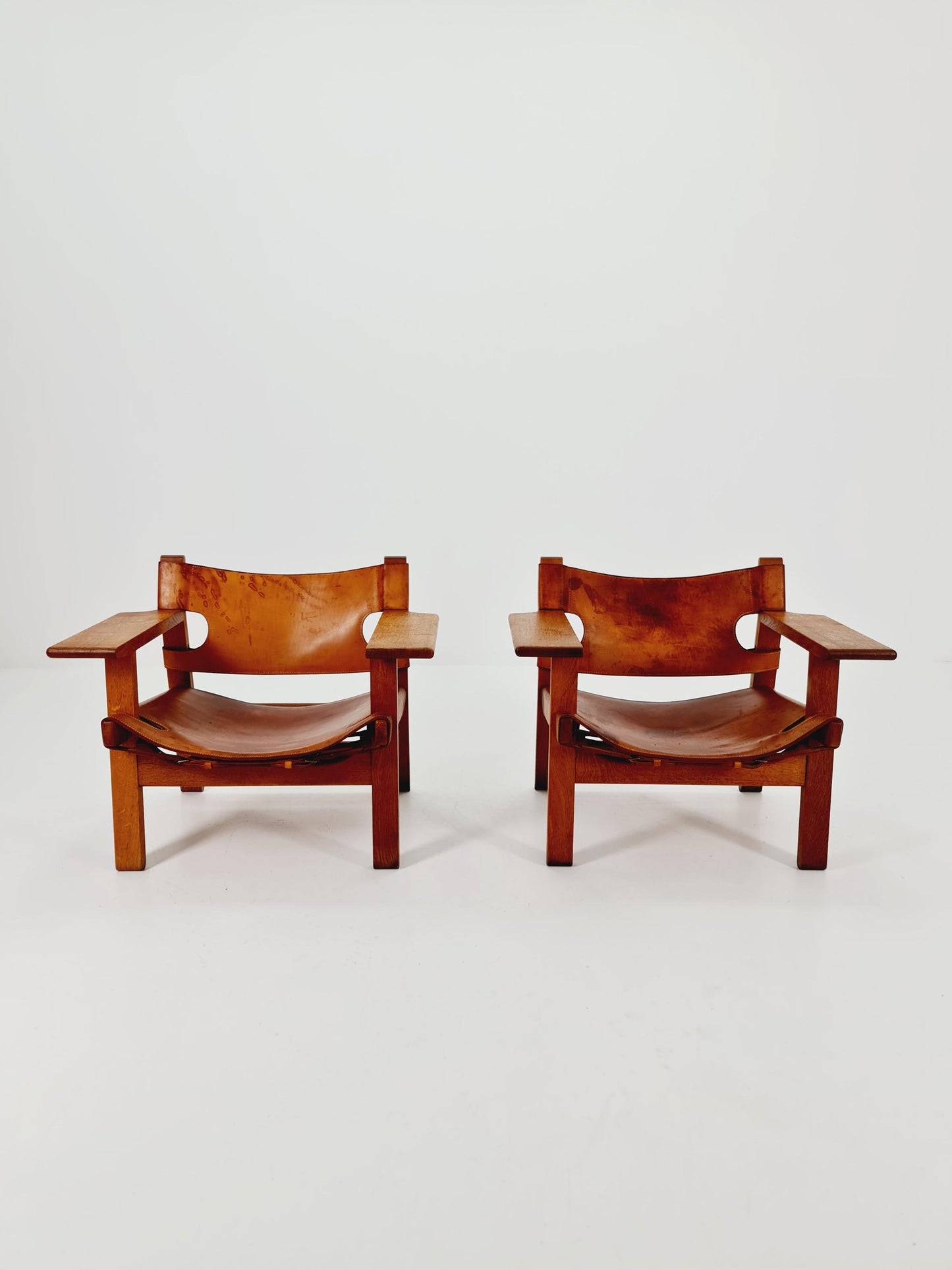 super Rare Mid century Danish easy Canvas lounge chairs by Børge Mogensen For Fredercia stolfabrik , 1950s, Set of 2
