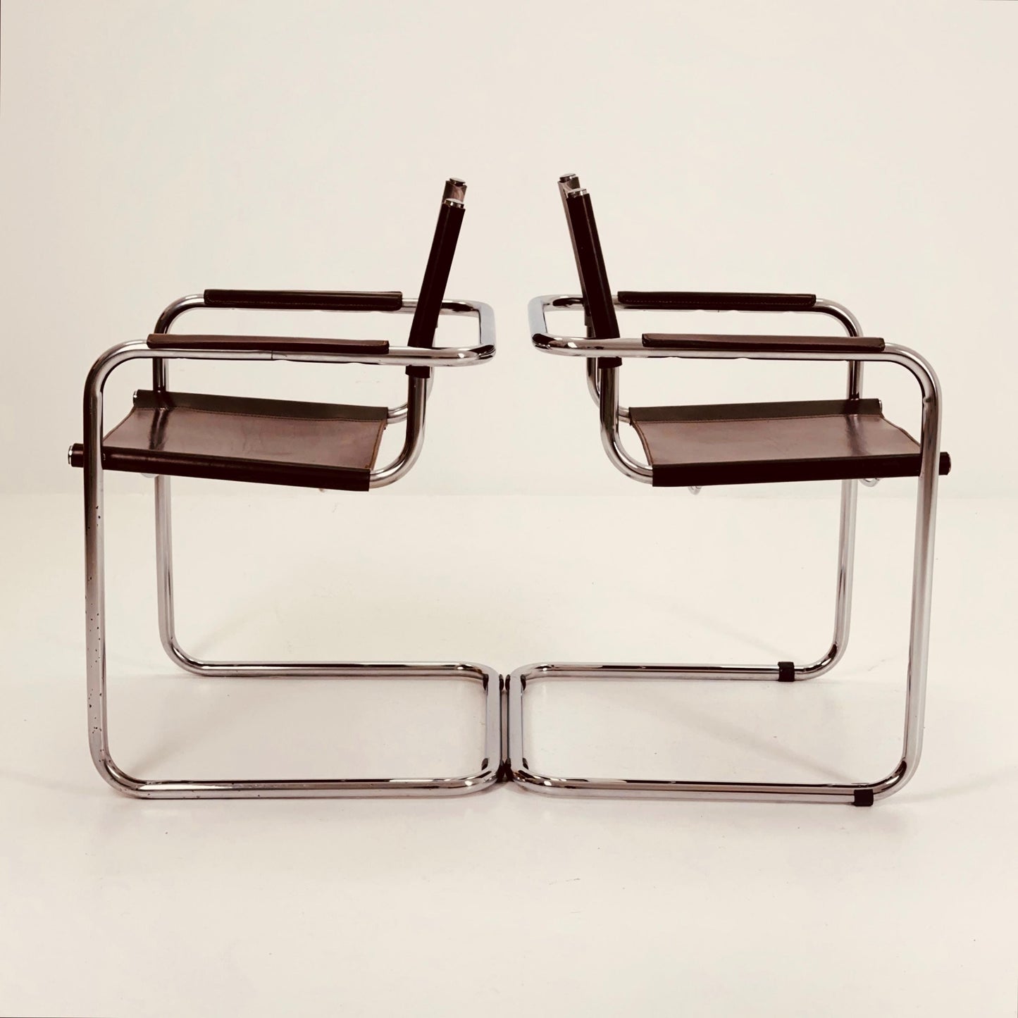 Set of 2 Mid-Century Bauhaus Dark Brown Armchairs by Centro Studio Italy, 1980s