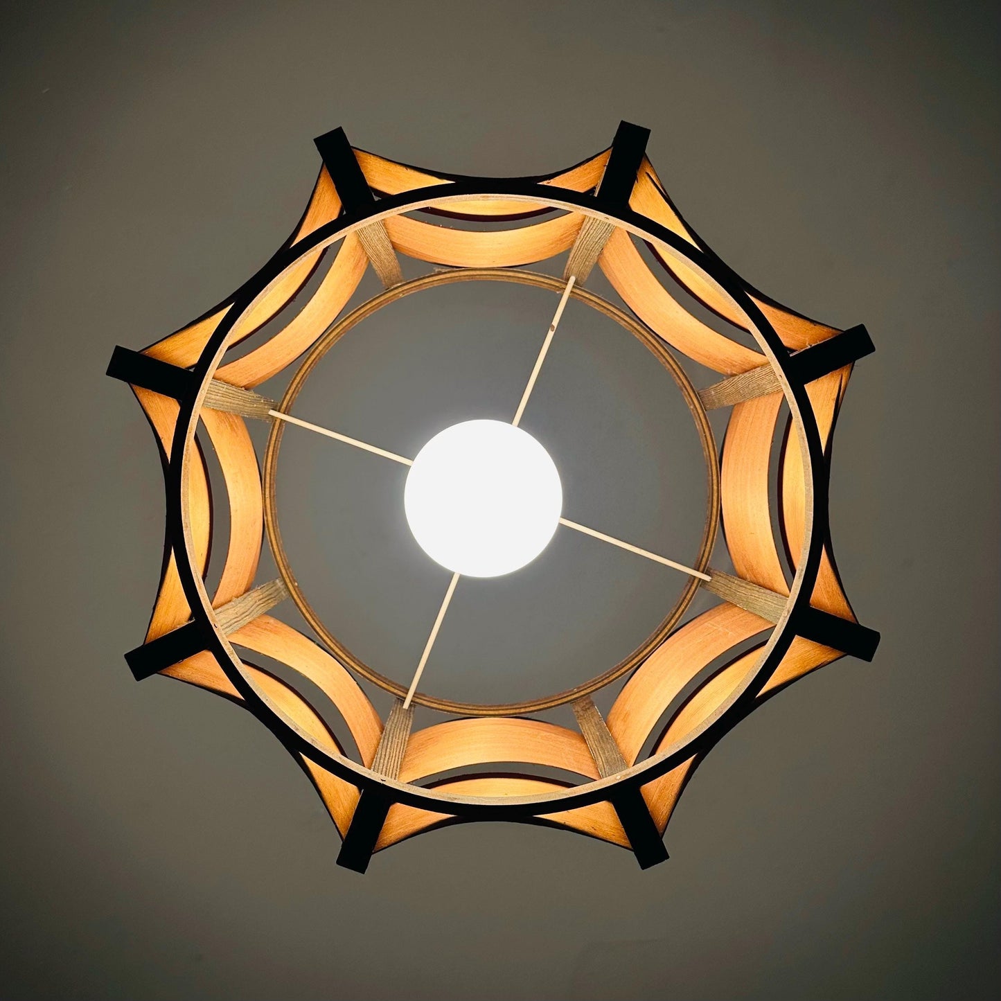 Mid-Century Modern Danish Pendant Lamp – Sculptural Wooden Shade, 1960s Denmark