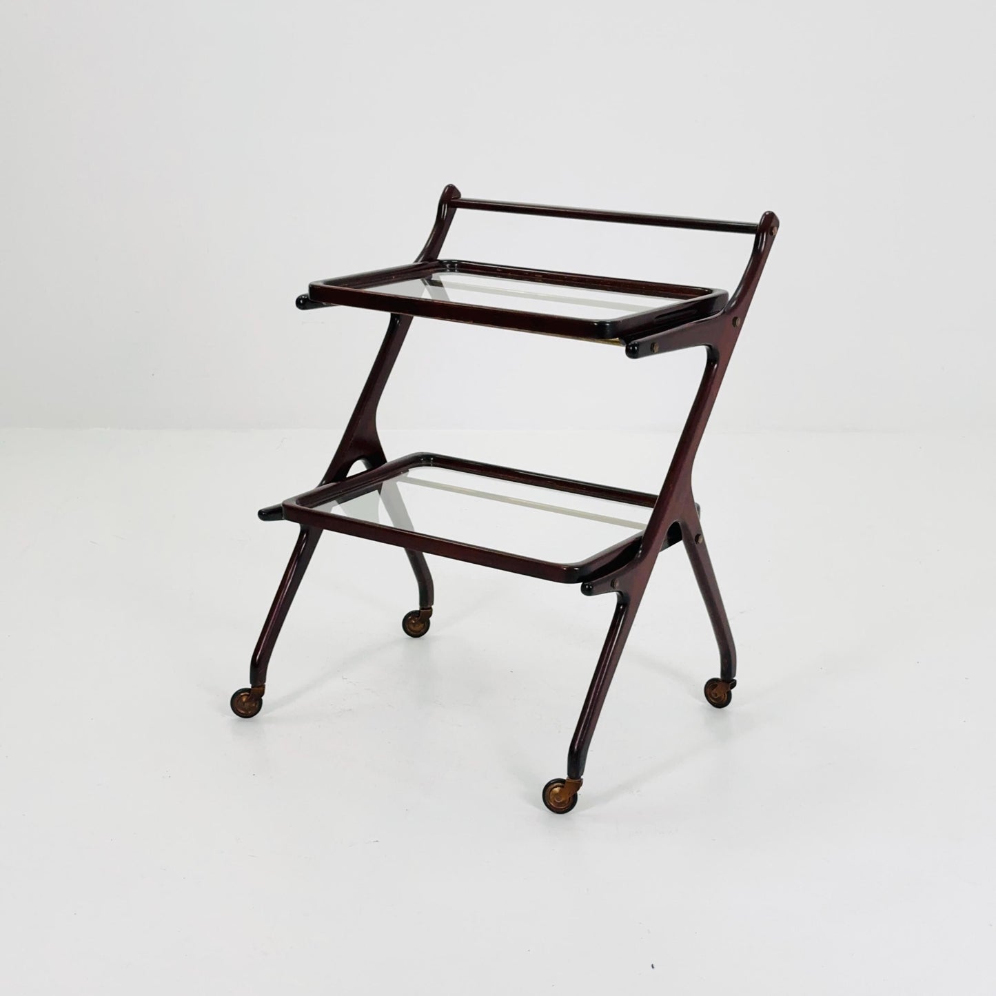 1950s Italian Mid-Century Serving Trolley – Wood & Glass, Attributed to Cesare Lacca