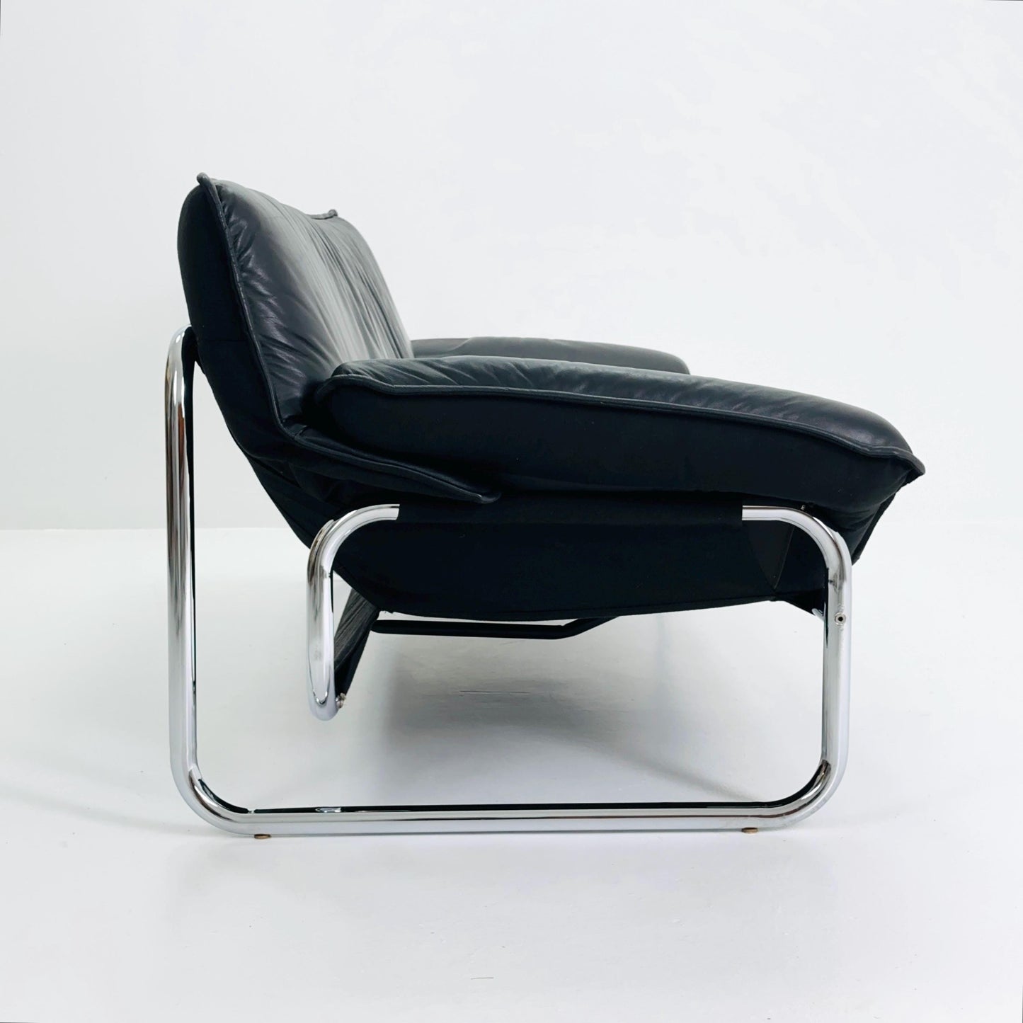 Mid century Black leather 3-seater sofa by Johan Bertil Häggström for Ikea 1980s Sweden