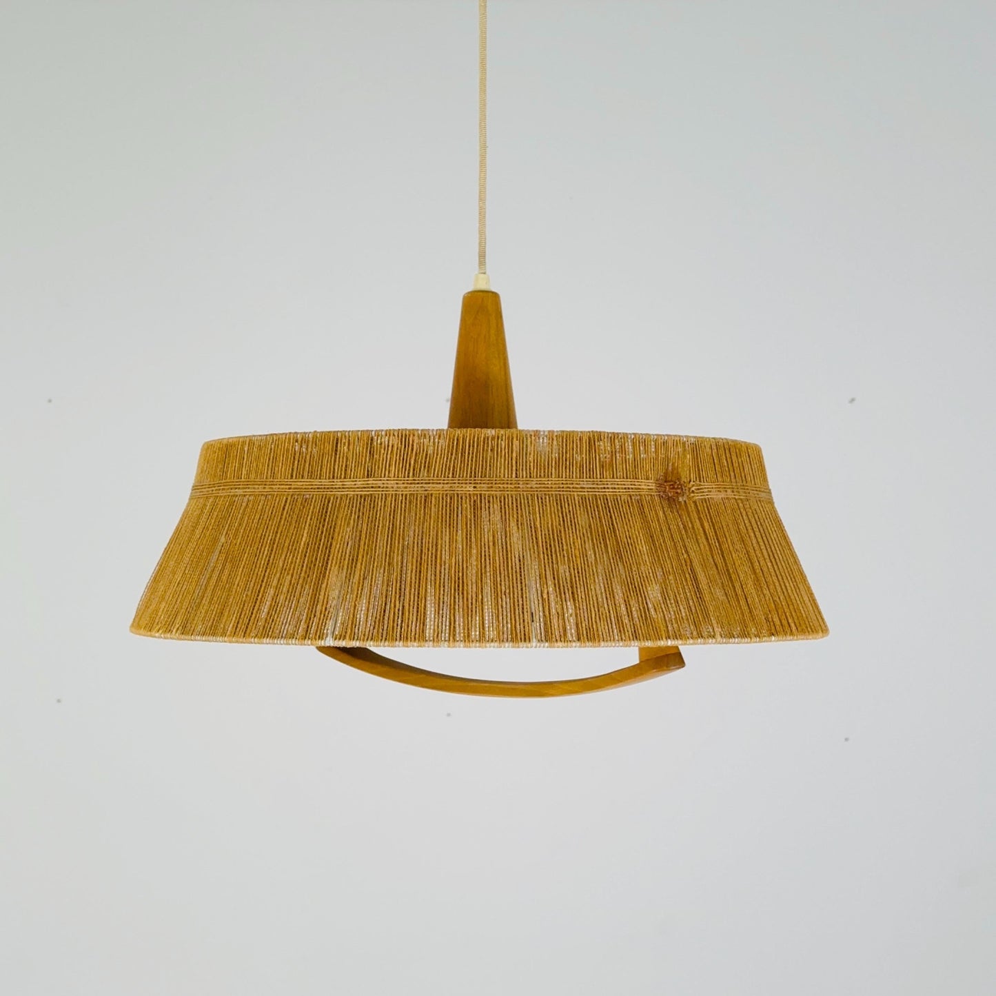 Mid century Pendant lamp sisal by Temde 1960s Germany