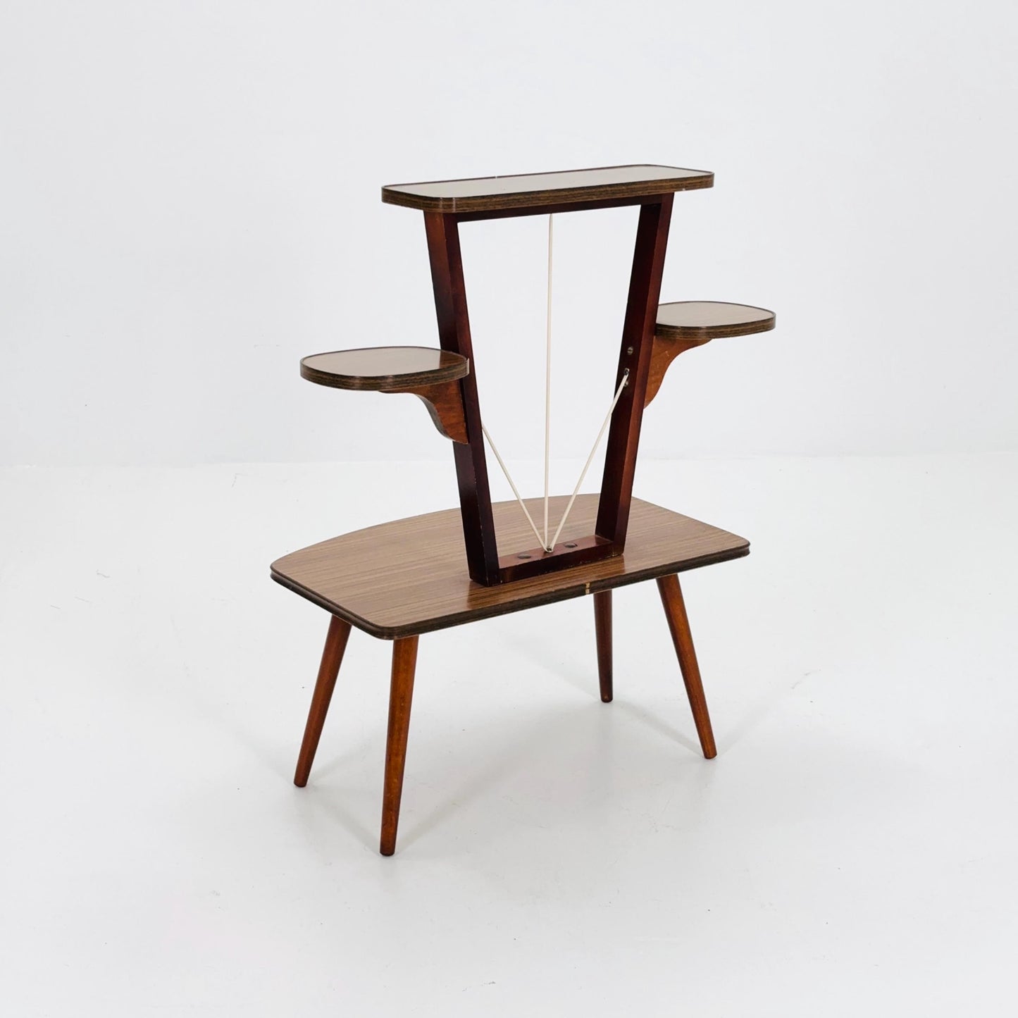 Large German Plant Stand, Brwon Vintage Mid-Century Minimalist Indoor Plant Stand Side Table Retro flower table 1950s Germany