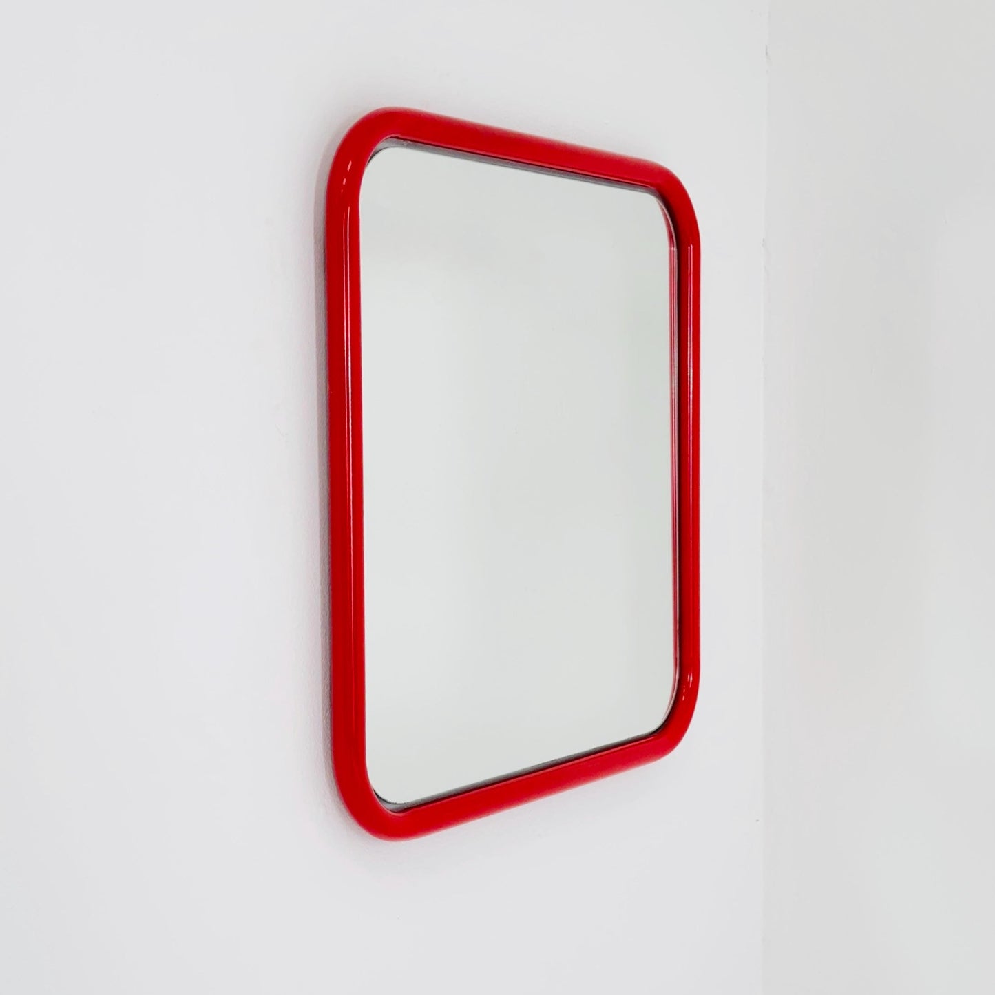 Mid century Space Age Chrom Red Wall Mirror — Germany 1970s