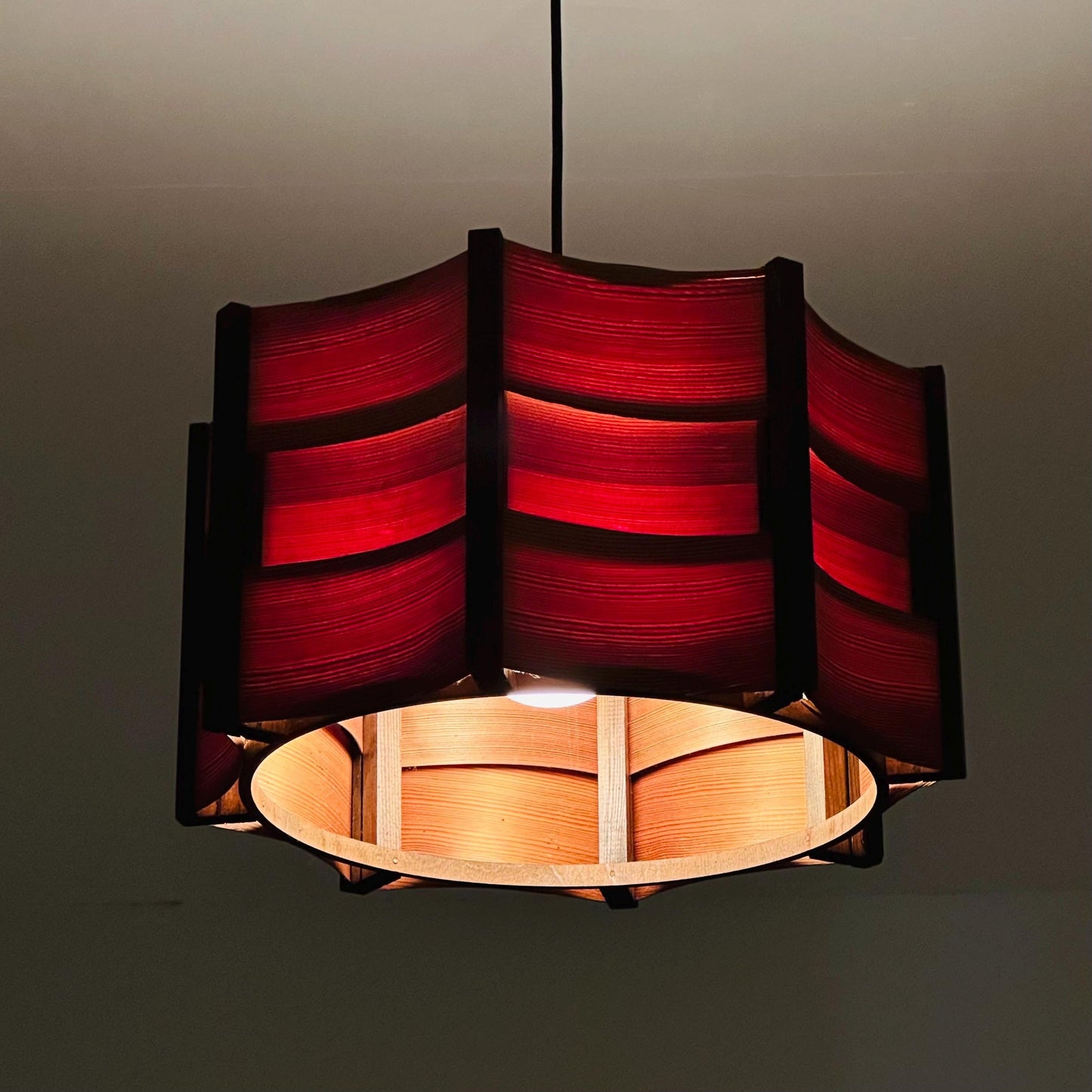 Mid-Century Modern Danish Pendant Lamp – Sculptural Wooden Shade, 1960s Denmark