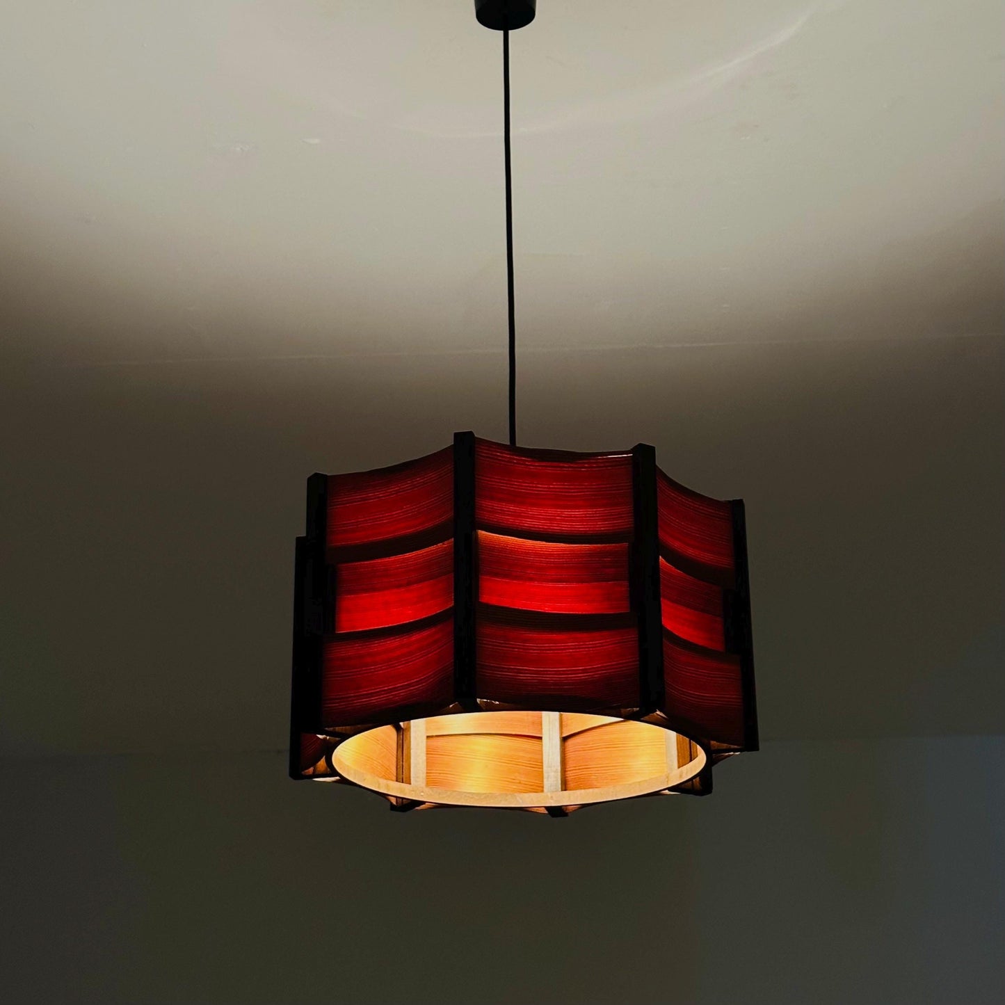 Mid-Century Modern Danish Pendant Lamp – Sculptural Wooden Shade, 1960s Denmark
