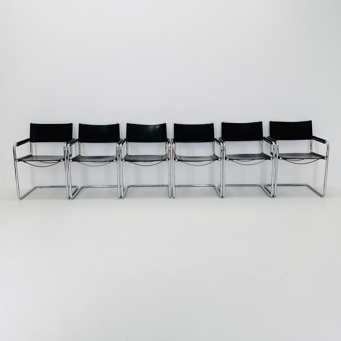 Set of 6 Mid century B34 Matteo Grassi Mg5 black leather cantilever chairs by Mart Stam italy 1980s